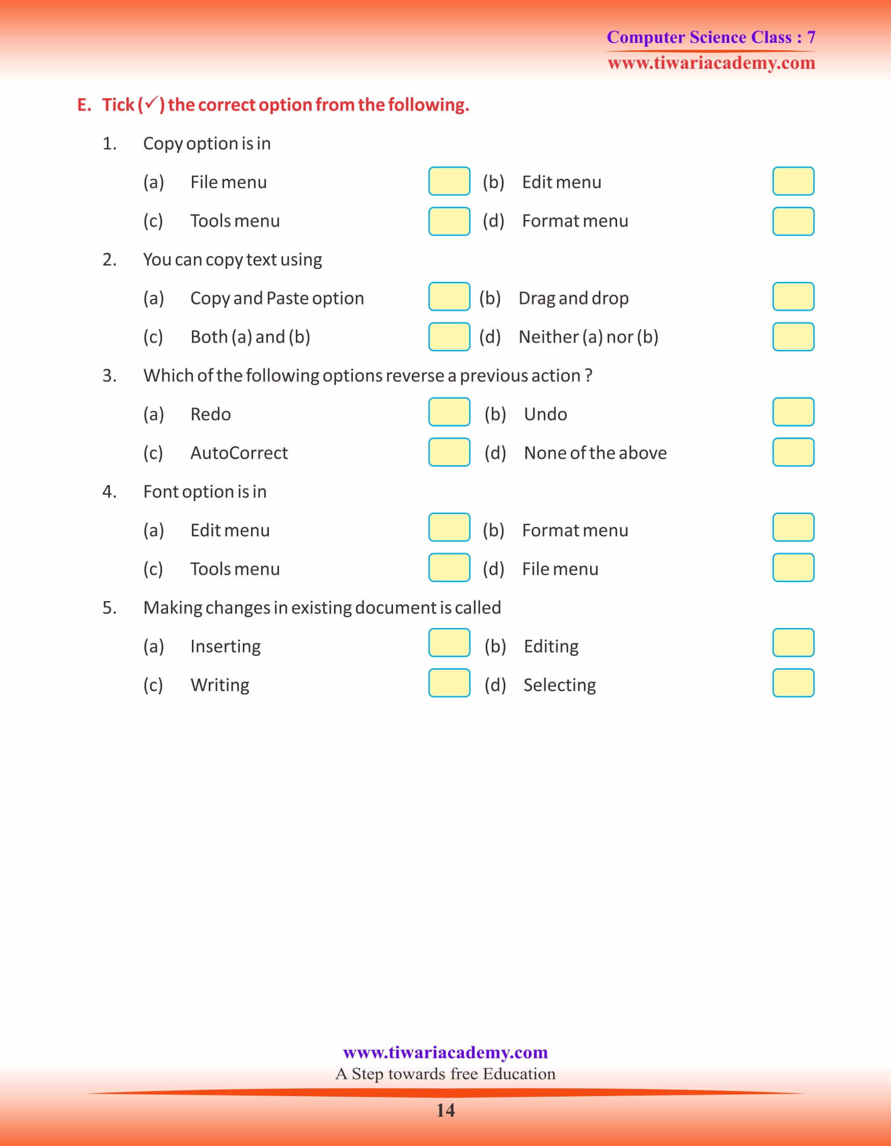 Class 7 Computer Science Chapter 2 Activity