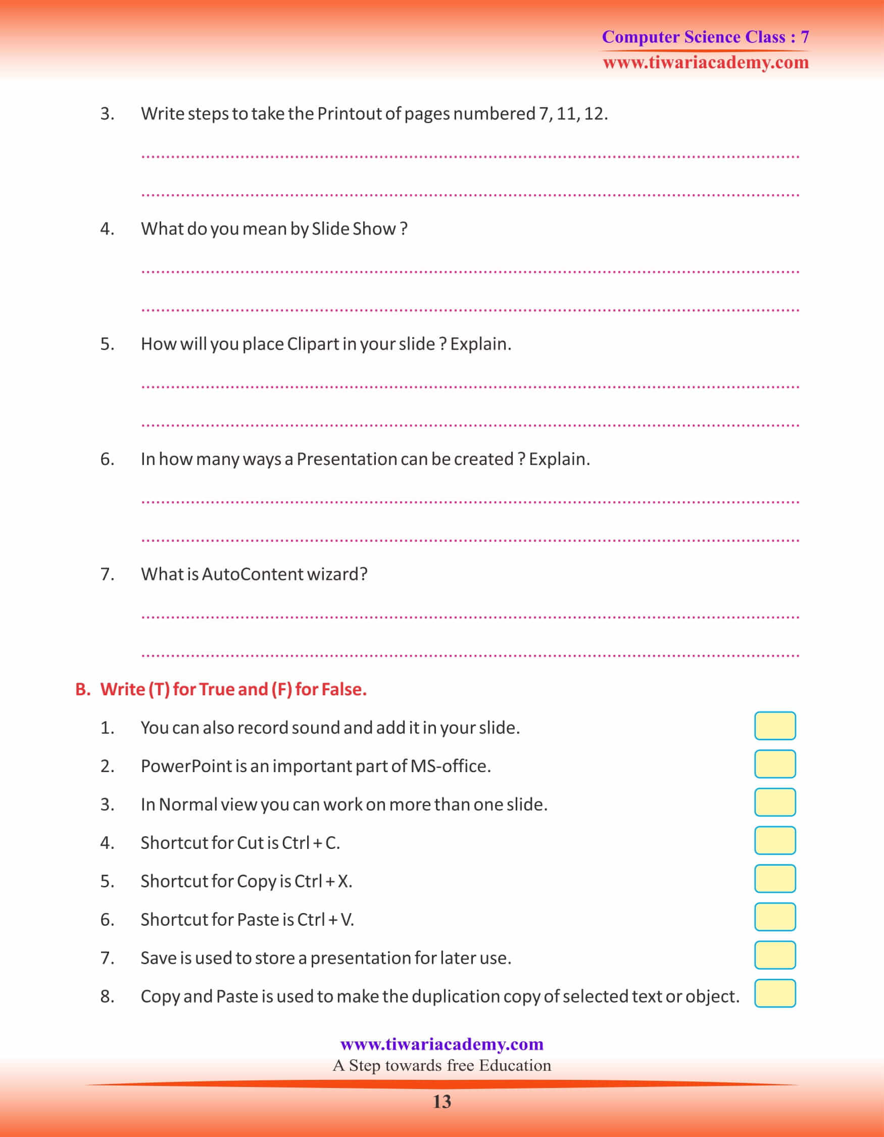 Class 7 Computer Science Chapter 3 Worksheets