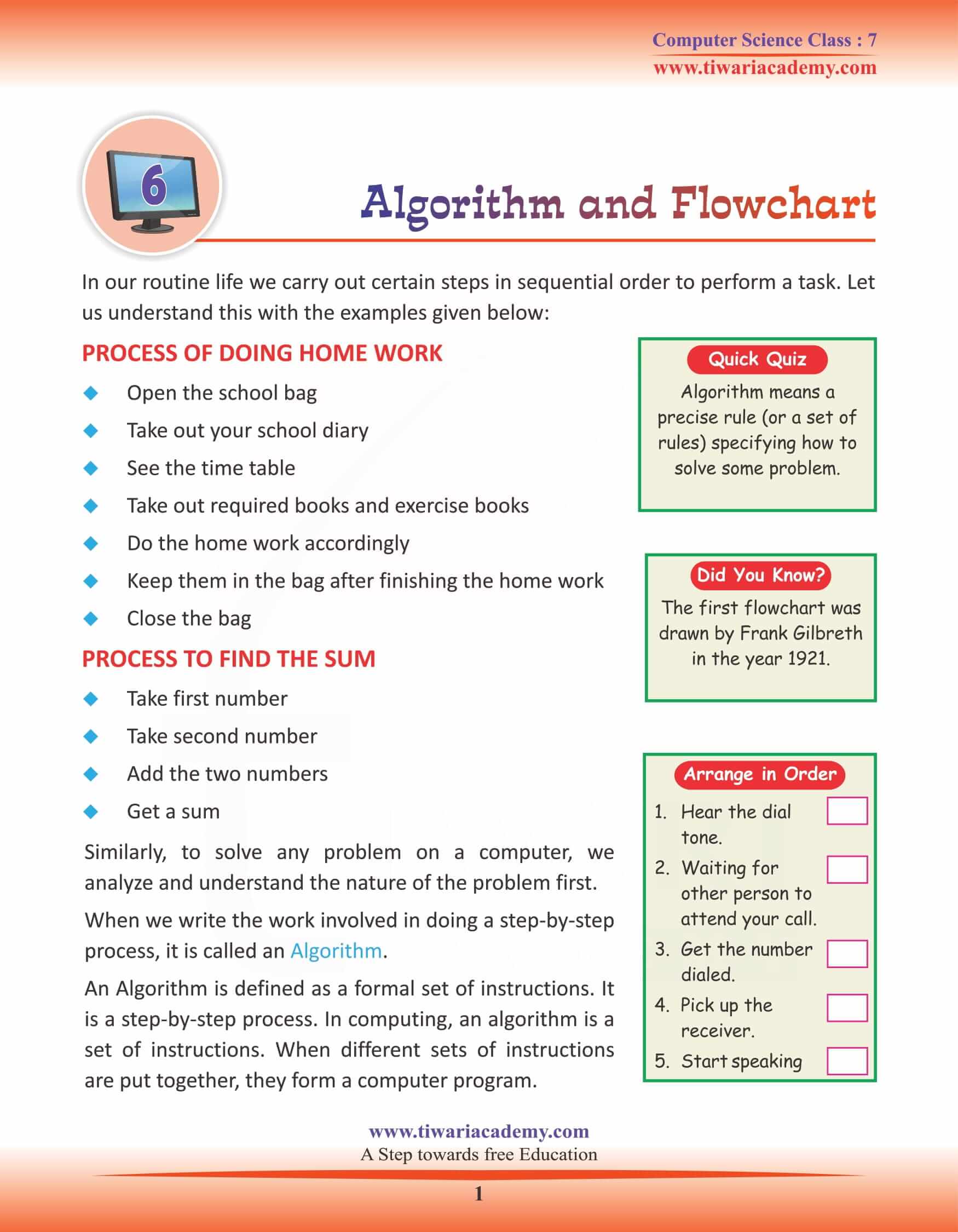 Class 7 Computer Science Chapter 6 Algorithm And Flowchart class-7-computer-science-chapter-6-algorithm-and-flowchart