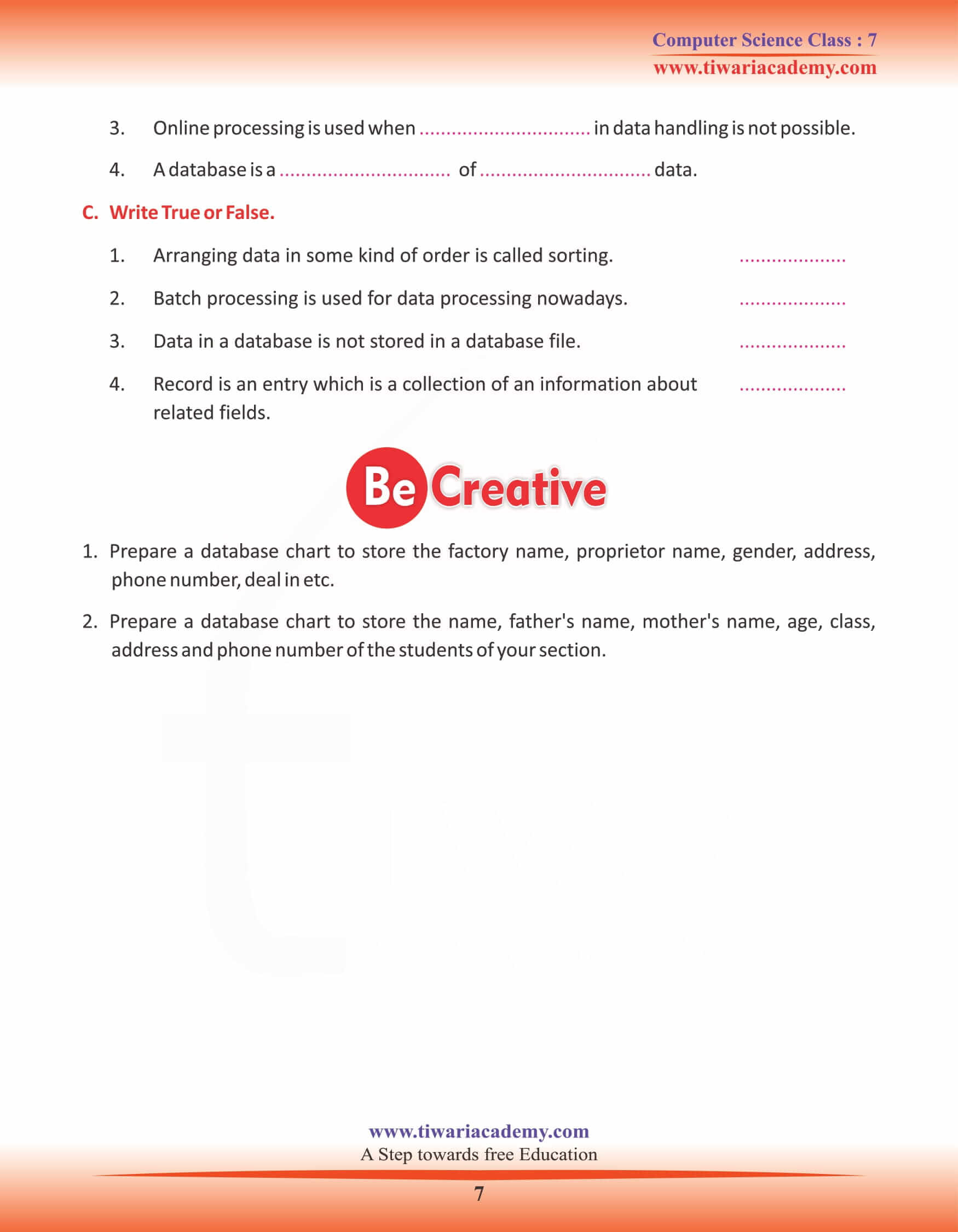 Class 7 Computer Science Chapter 7 Exercises