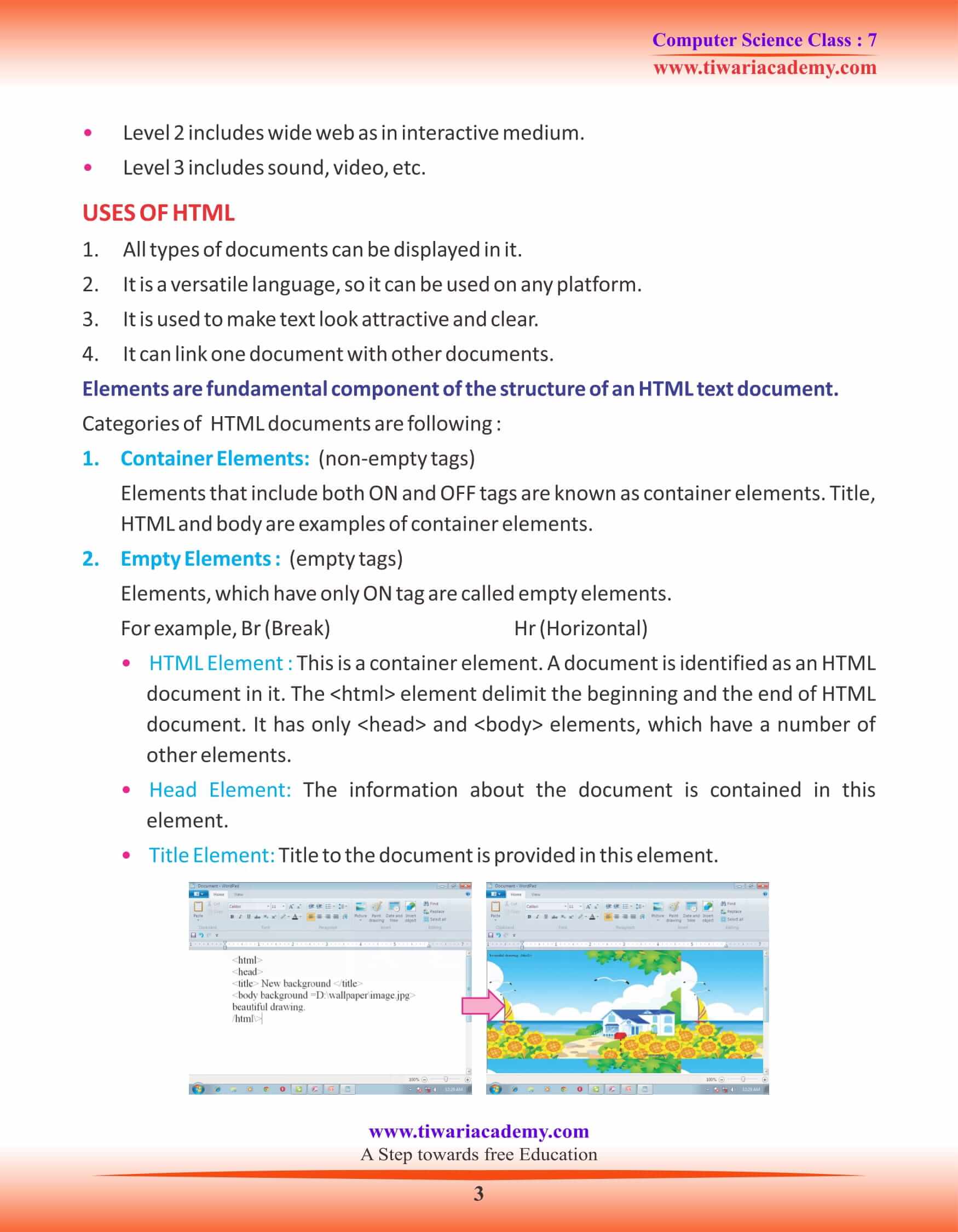 Class 7 Computer Science Chapter 8 Introduction to HTML