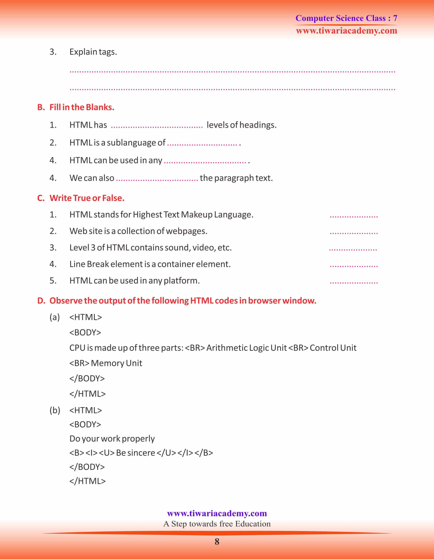 Class 7 Computer Science Chapter 8 Question Answers