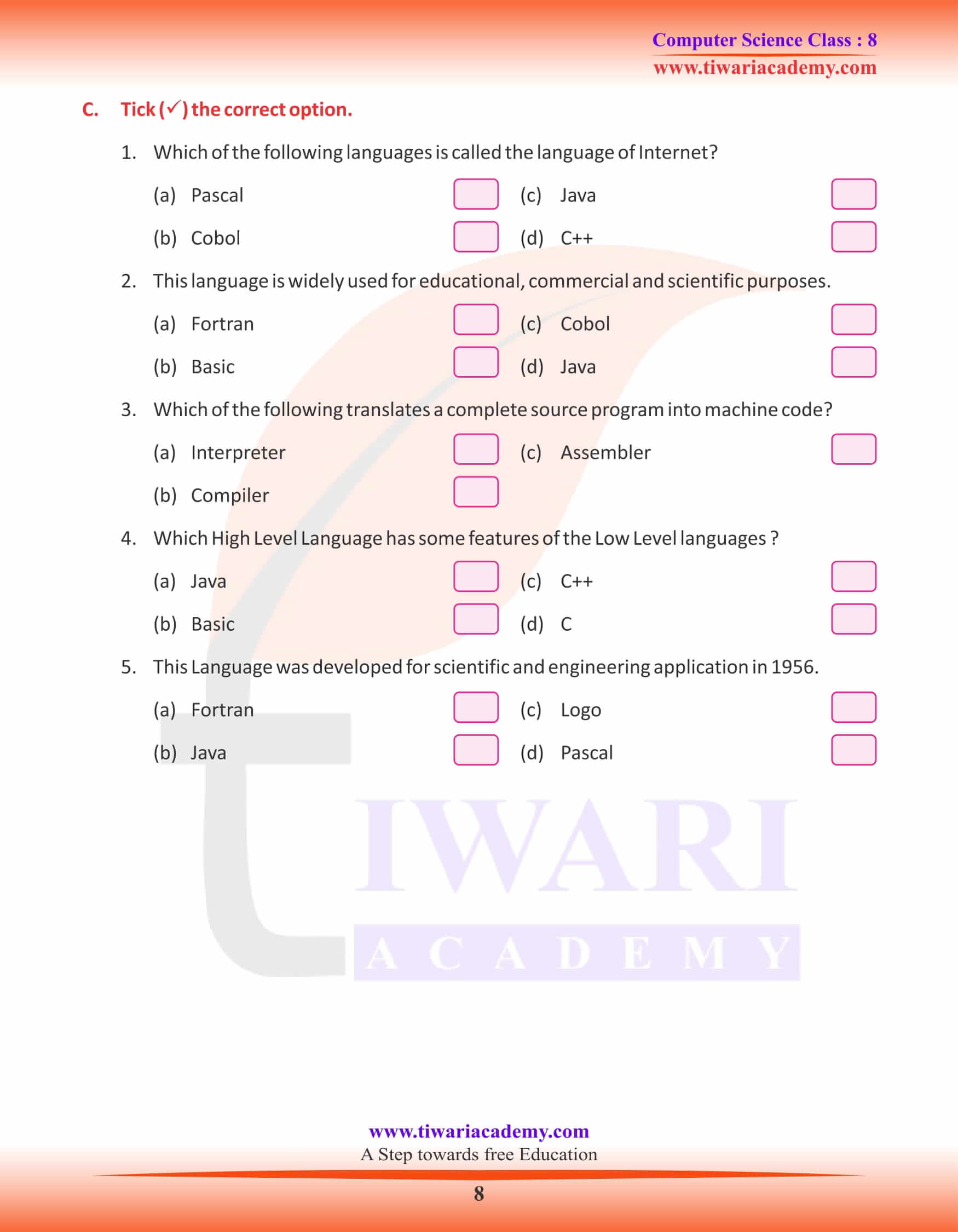 Class 8 Computer Science Chapter 1 Exercises