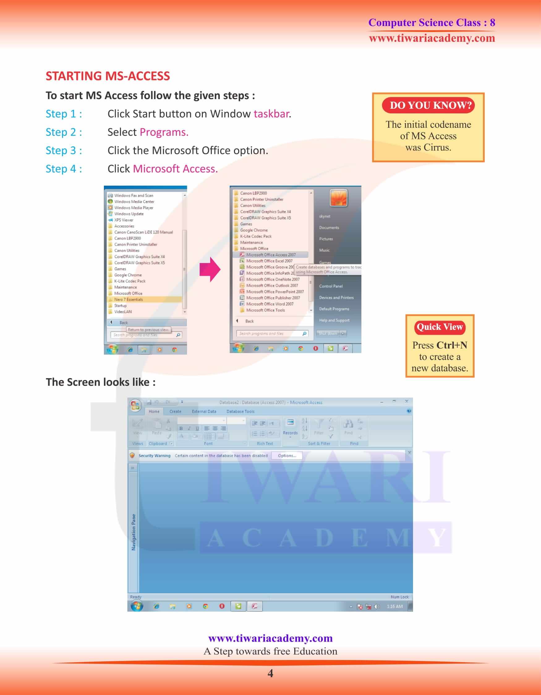 Class 8 Computer Science Chapter 3 MS Access