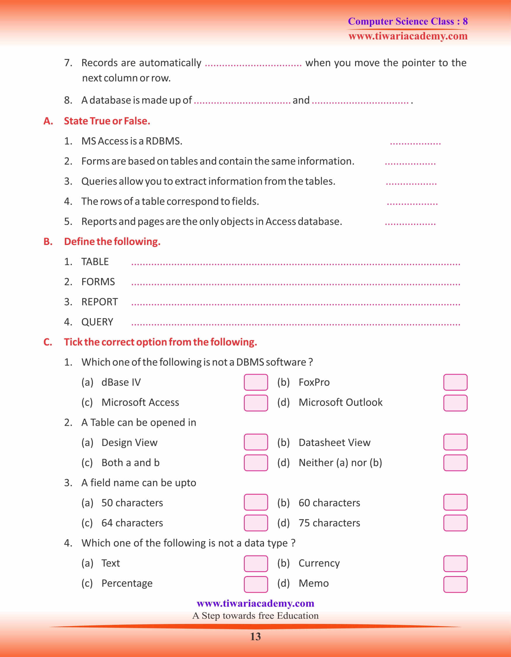 Class 8 Computer Science Chapter 3 Assignments