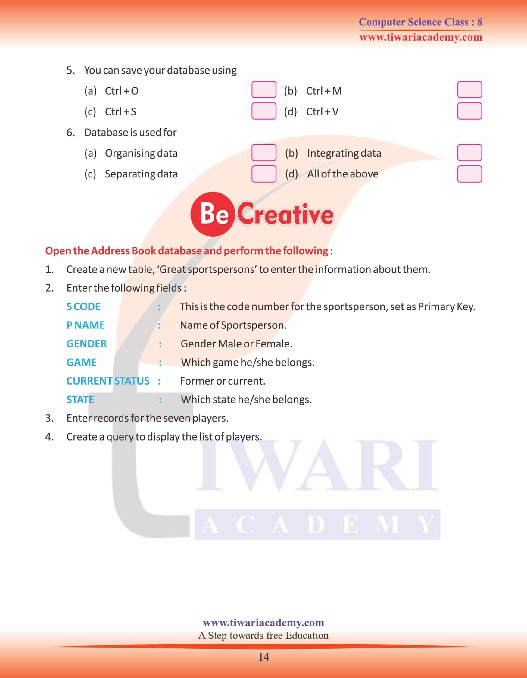 Class 8 Computer Science Chapter 3 Activity