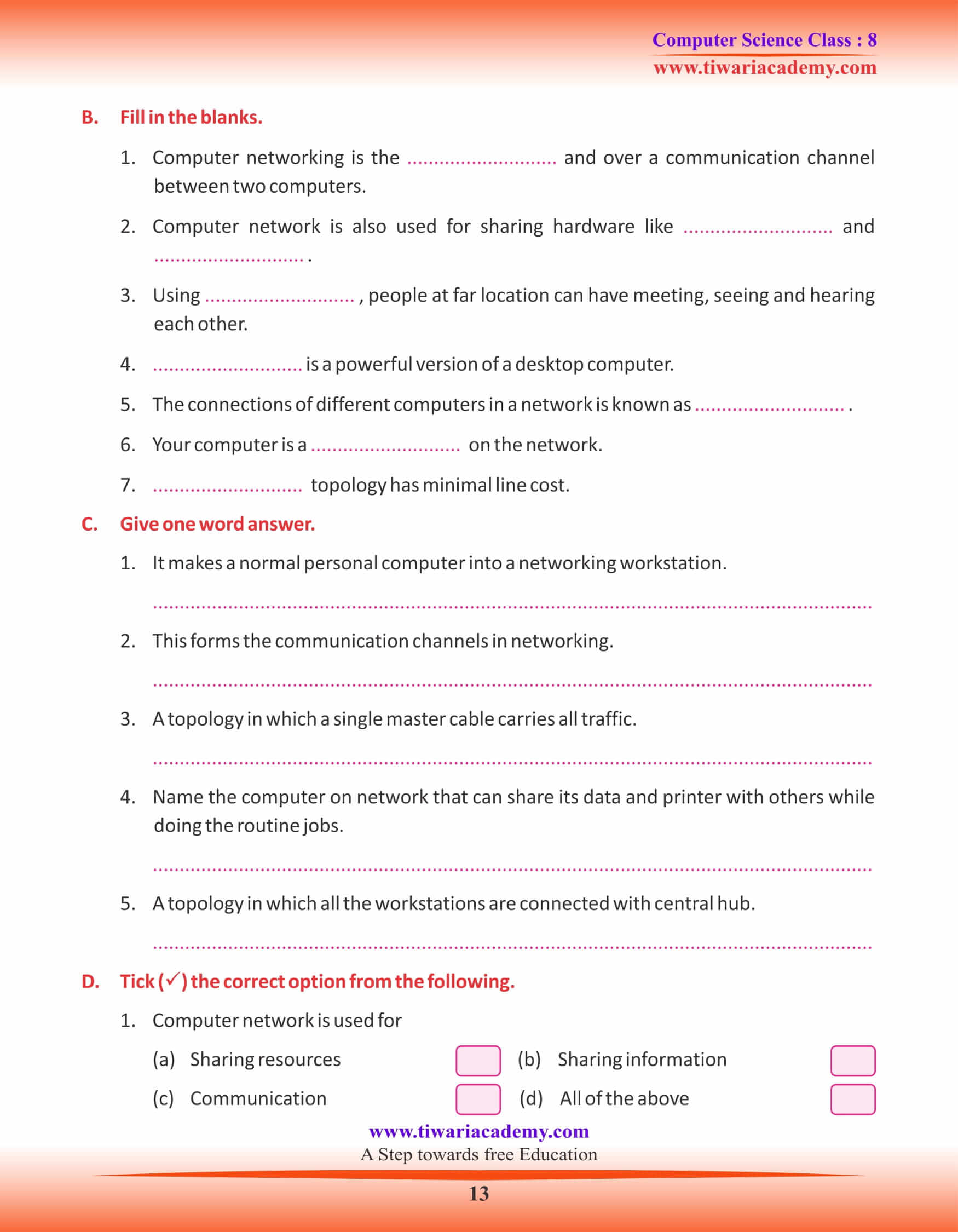 Class 8 Computer Science Chapter 4 Exercises Questions