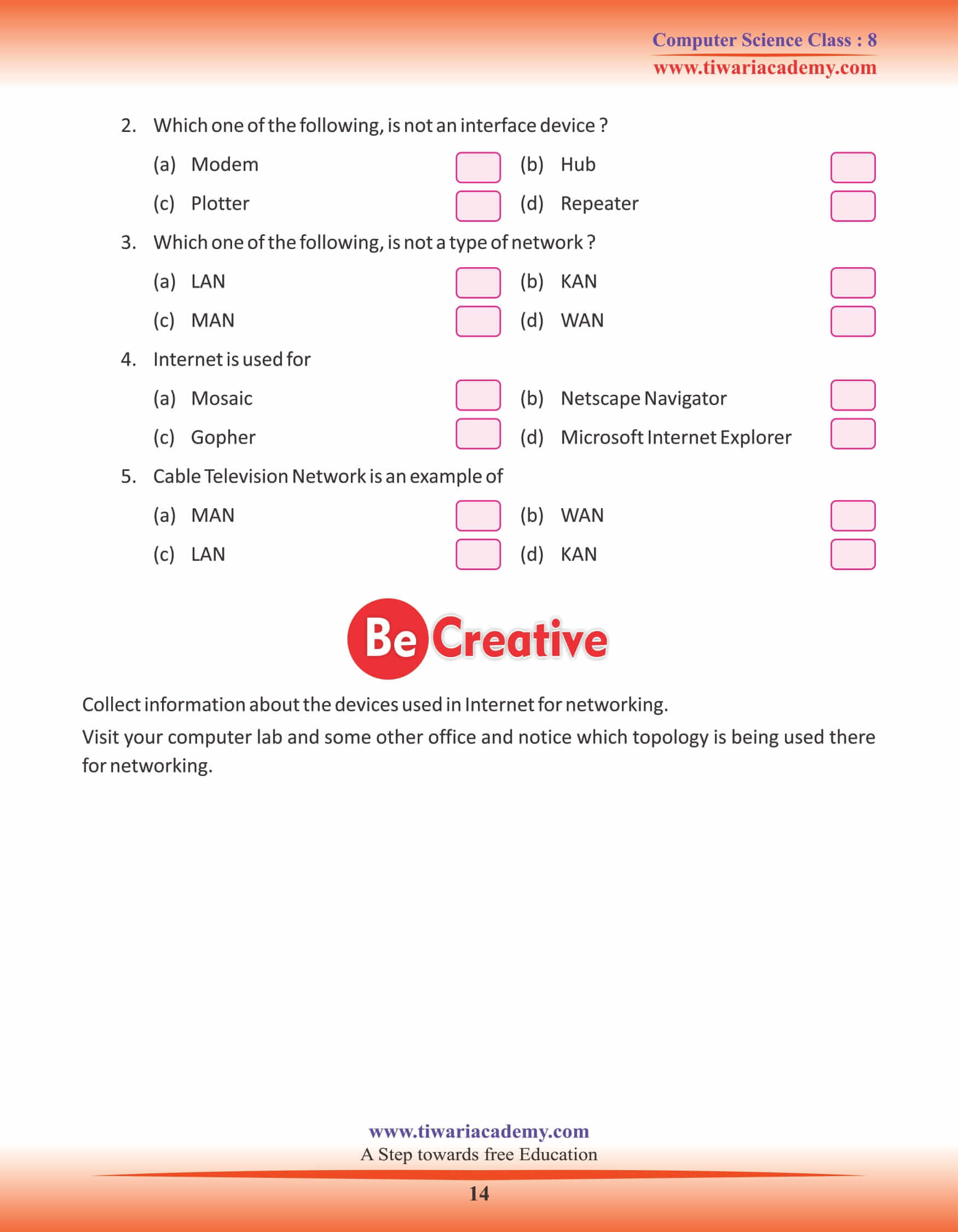 Class 8 Computer Science Chapter 4 Activity