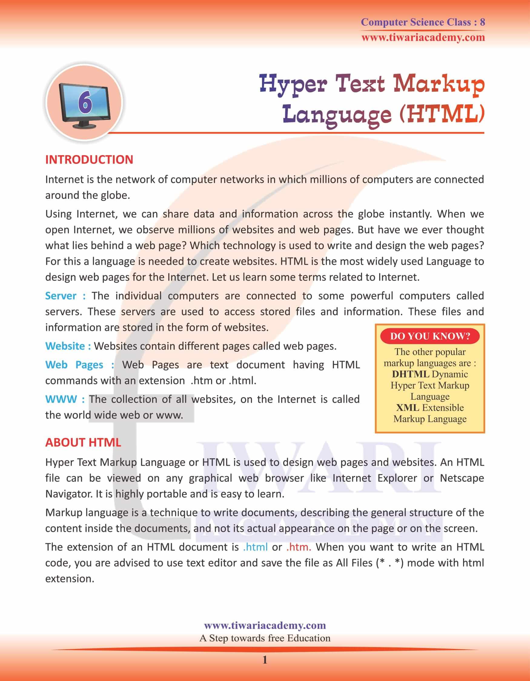 NCERT Solutions for Class 8 Computer Science Chapter 6