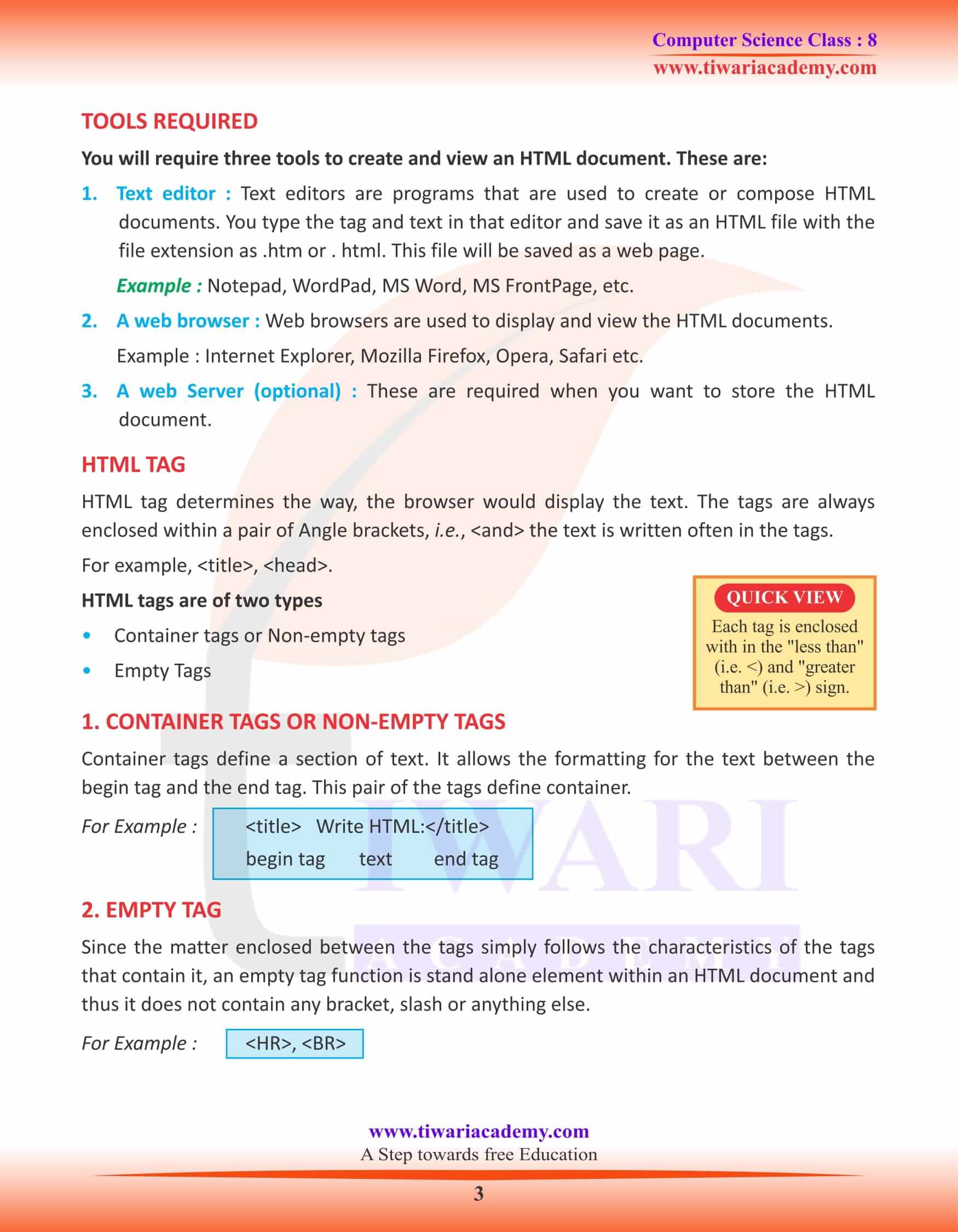 Class 8 Computer Science Chapter 6 Hyper Text Markup Language
