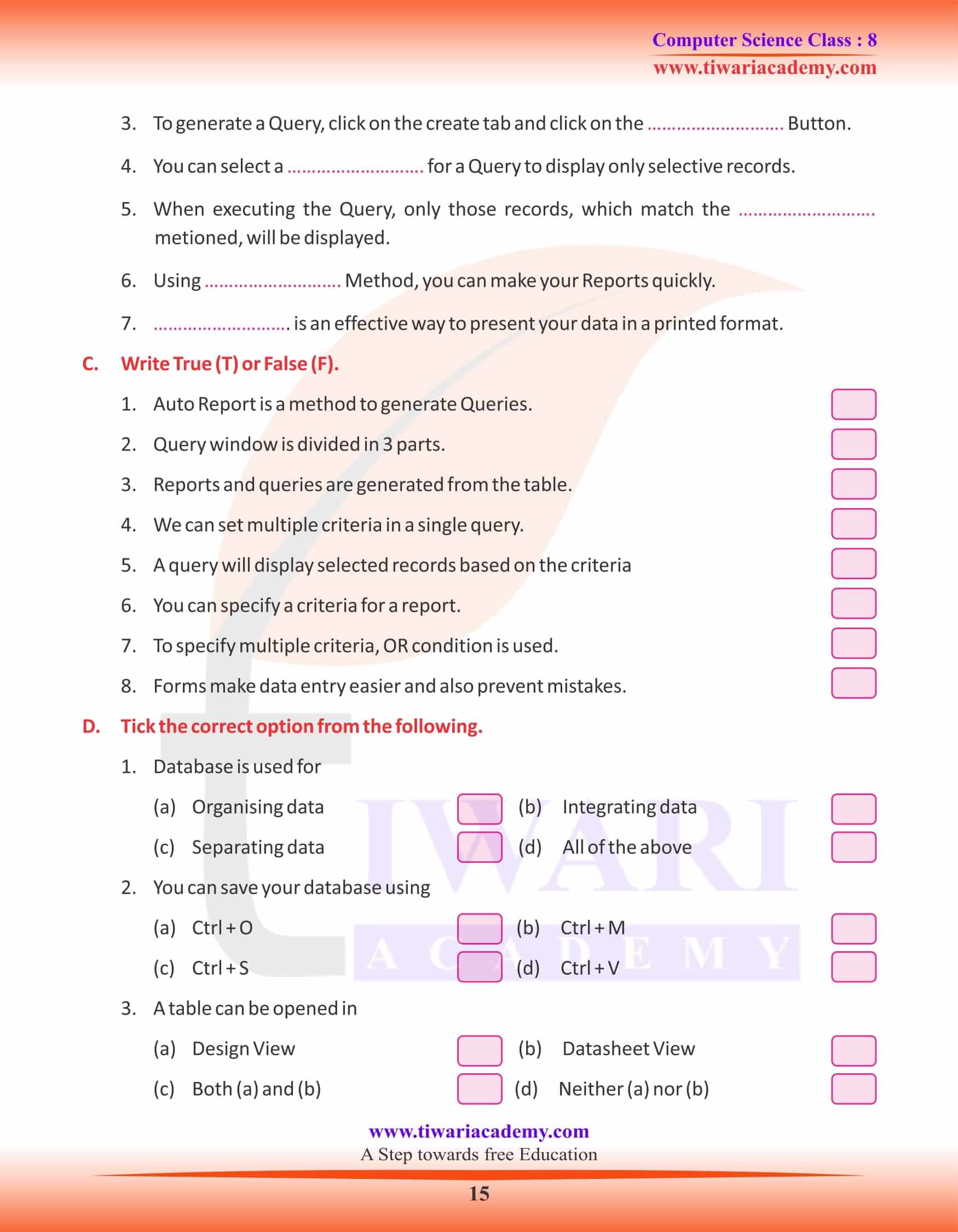 Class 8 Computer Science Chapter 7 Exercises Questions