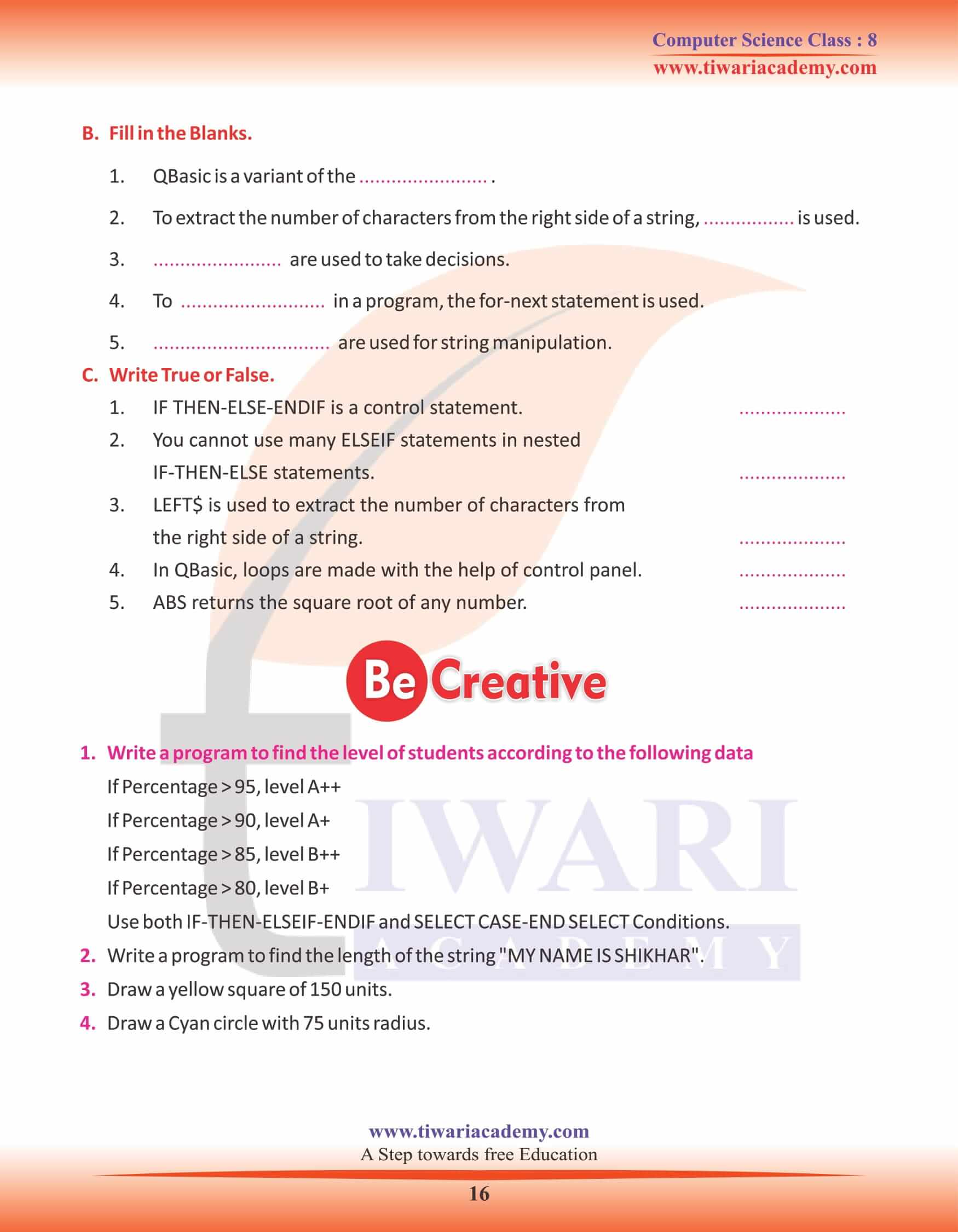 Class 8 Computer Science Chapter 8 Activity