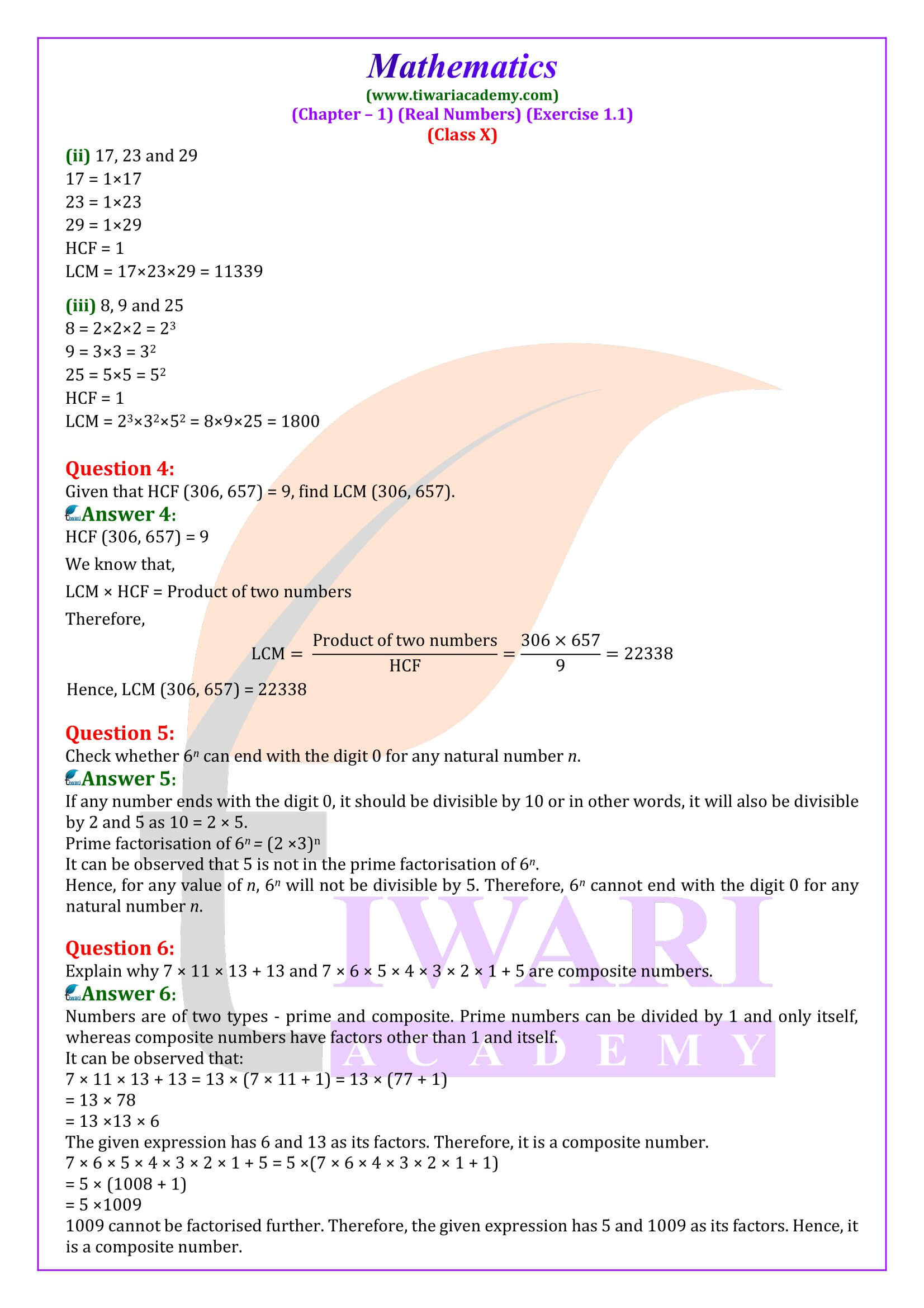 Class 10 Maths Chapter 1 Exercise 1.1