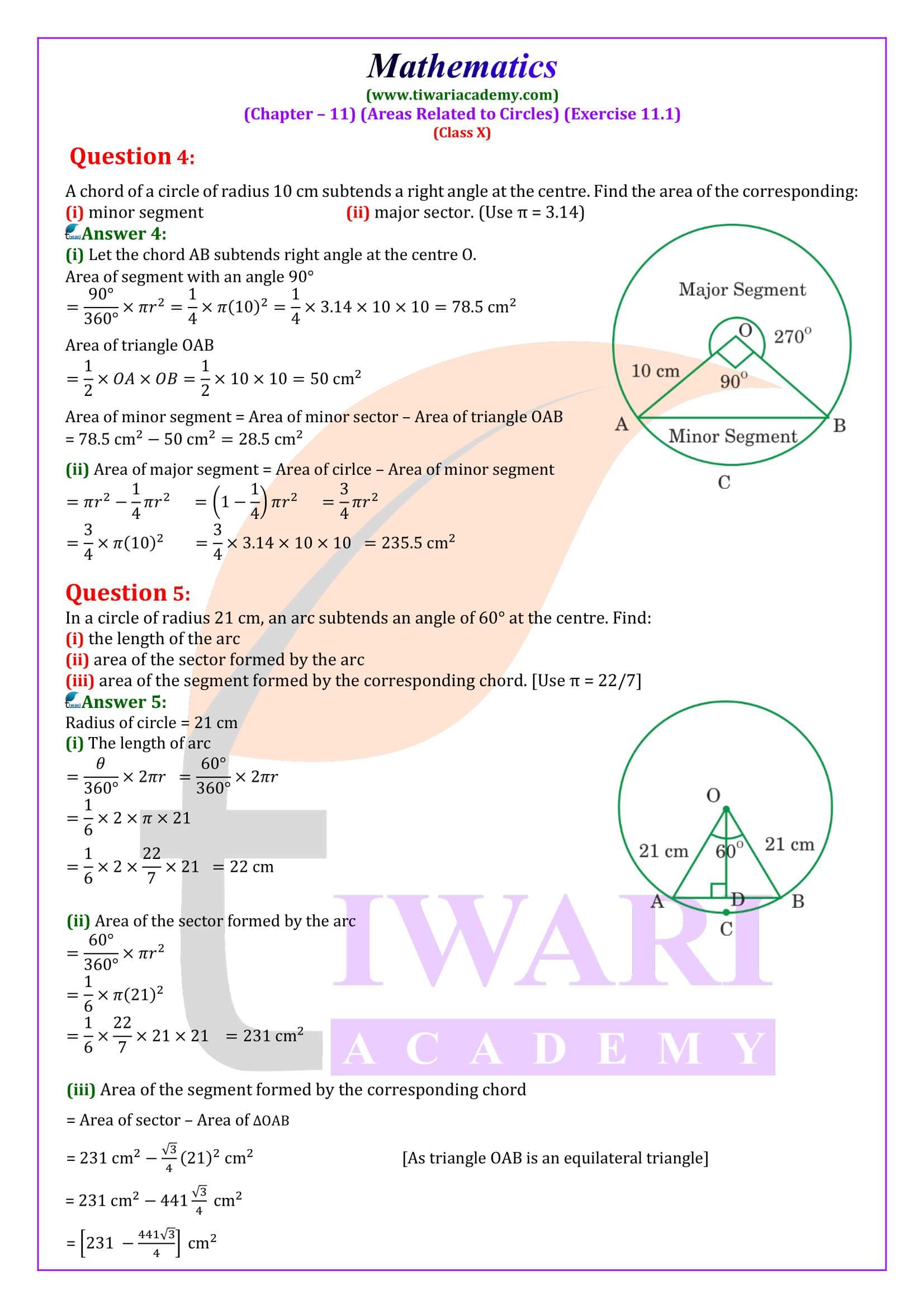 Class 10 Maths Exercise 11.1 NCERT Solutions in English Medium