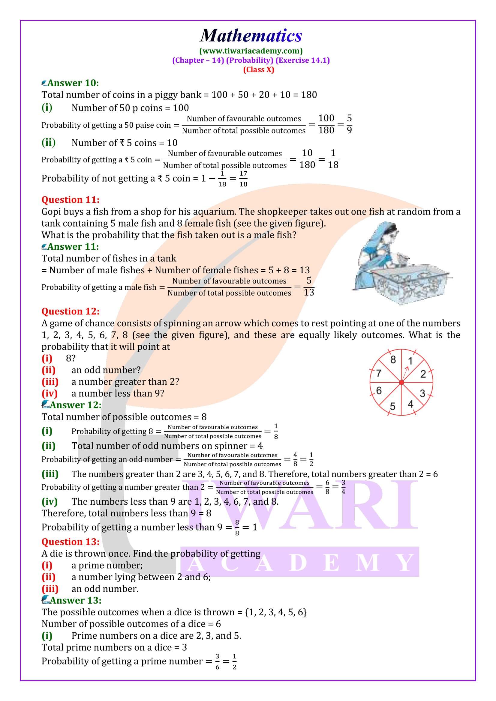 Class 10 Maths Exercise 14.1 in English Medium guide