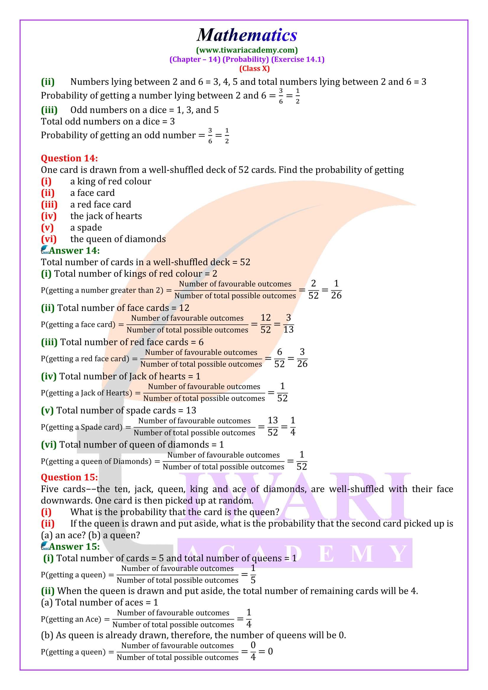 Class 10 Maths Exercise 14.1 in English