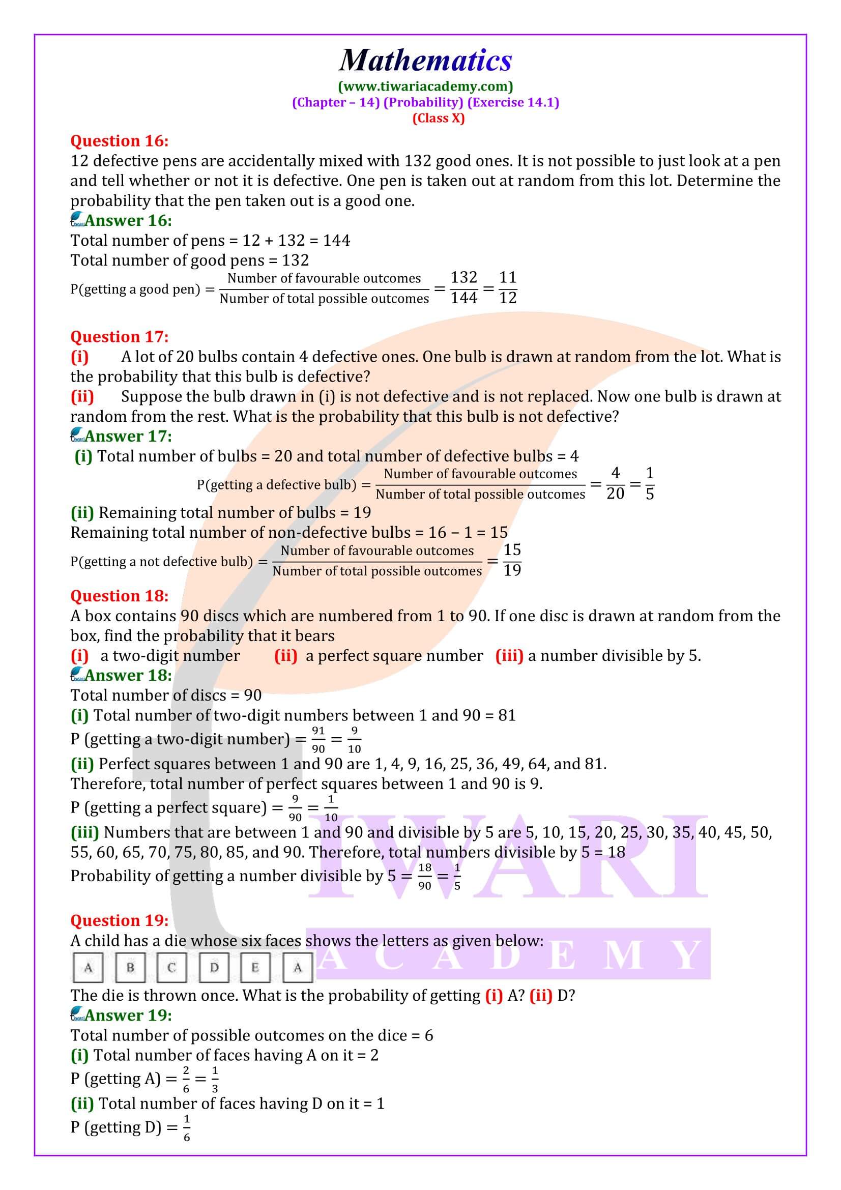 Class 10 Maths Exercise 14.1