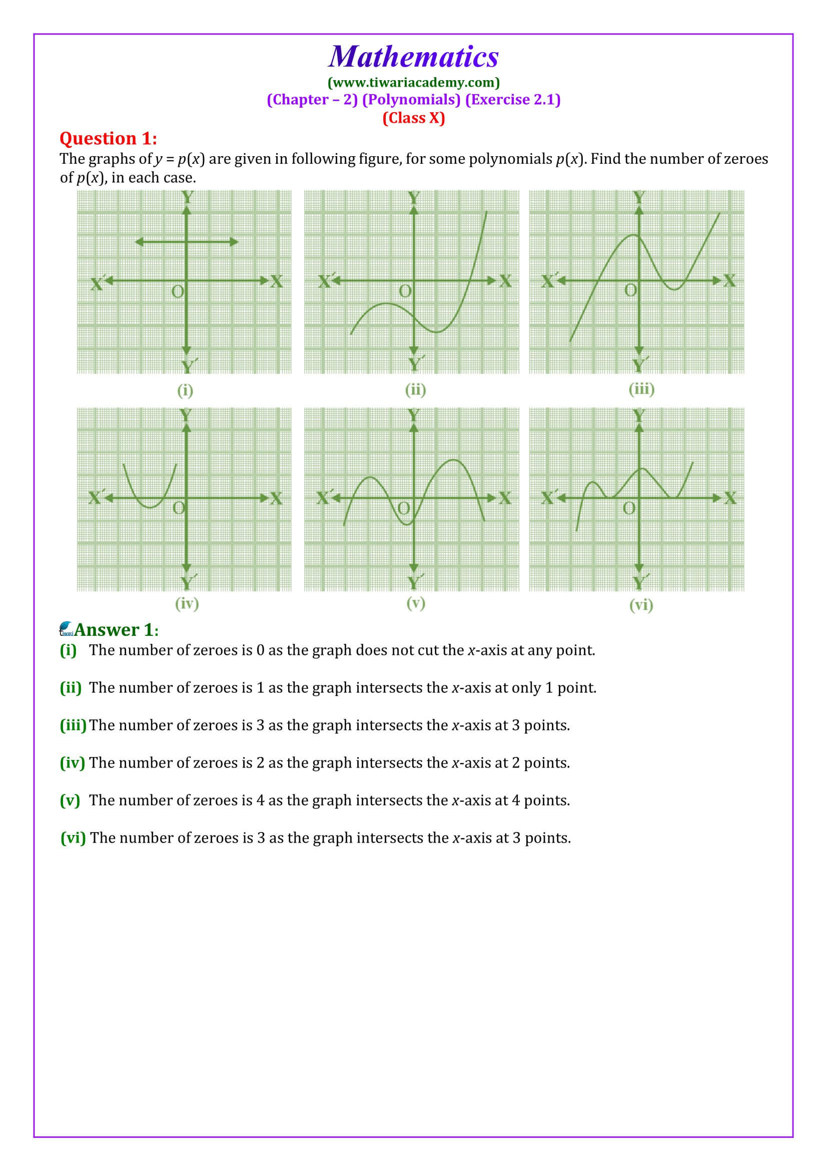 Class 10 Maths Exercise 2.1 solutions