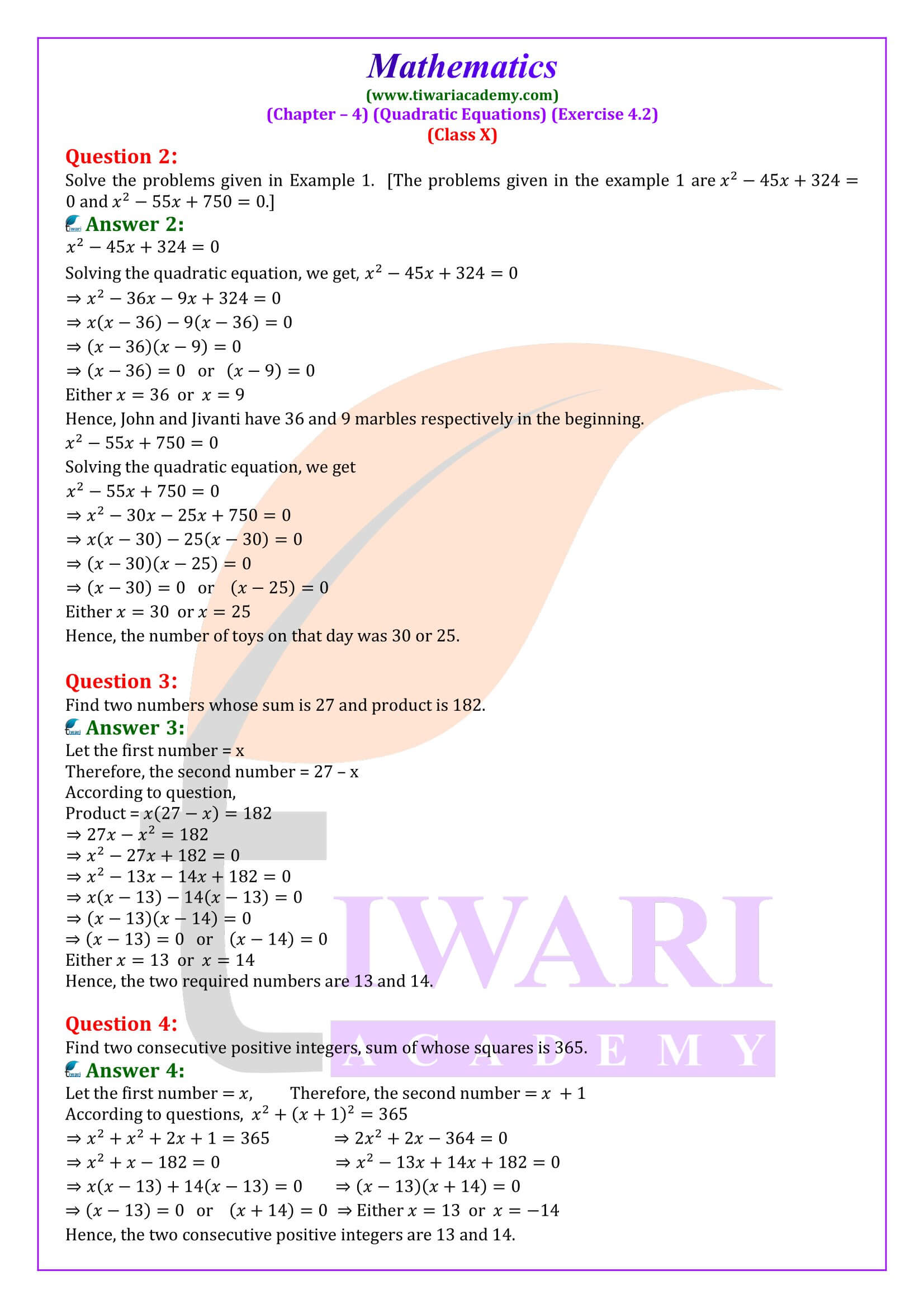 Class 10 Maths Exercise 4.2 NCERT Solutions updated