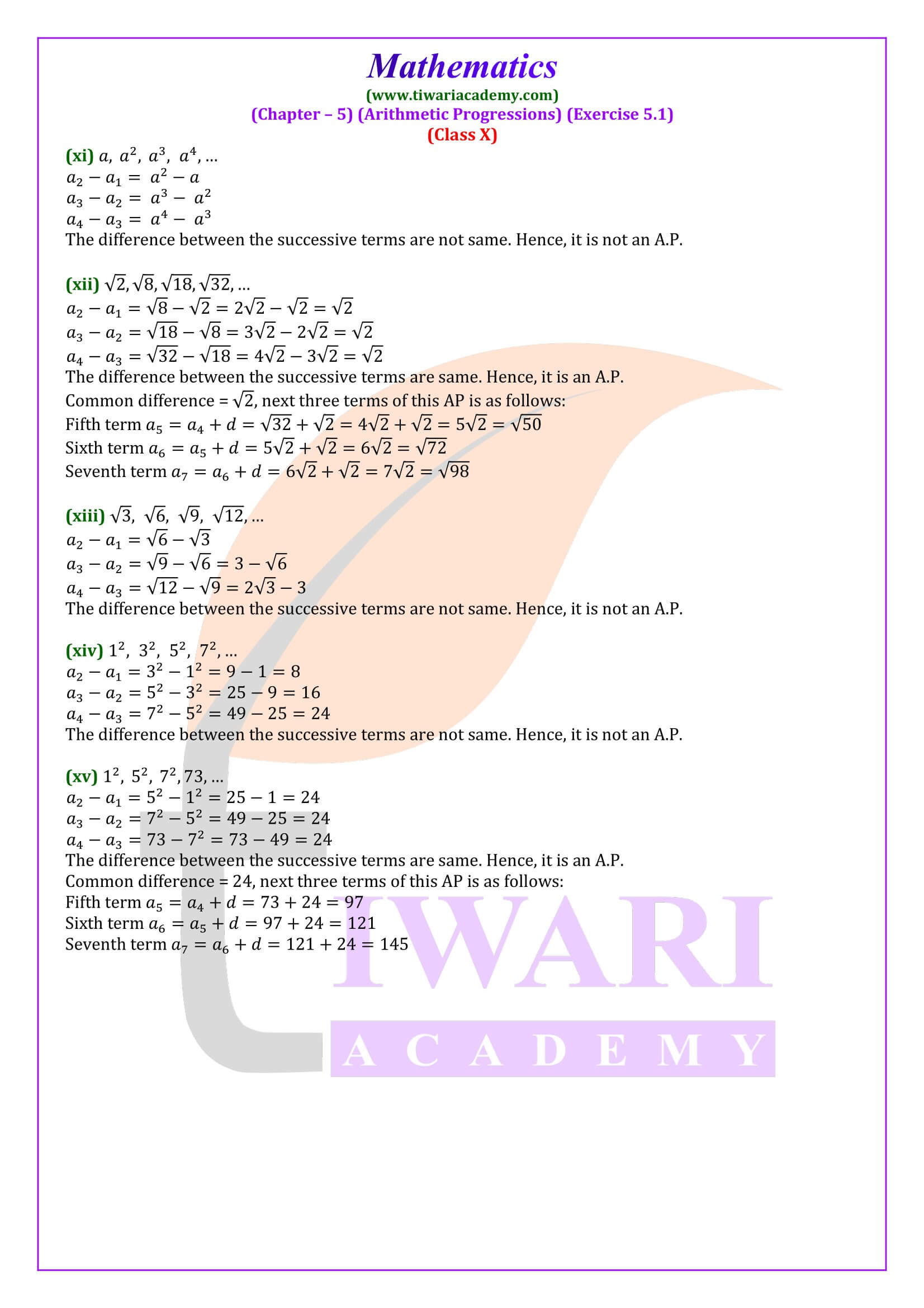 10th Maths Exercise 5.1 NCERT Solutions