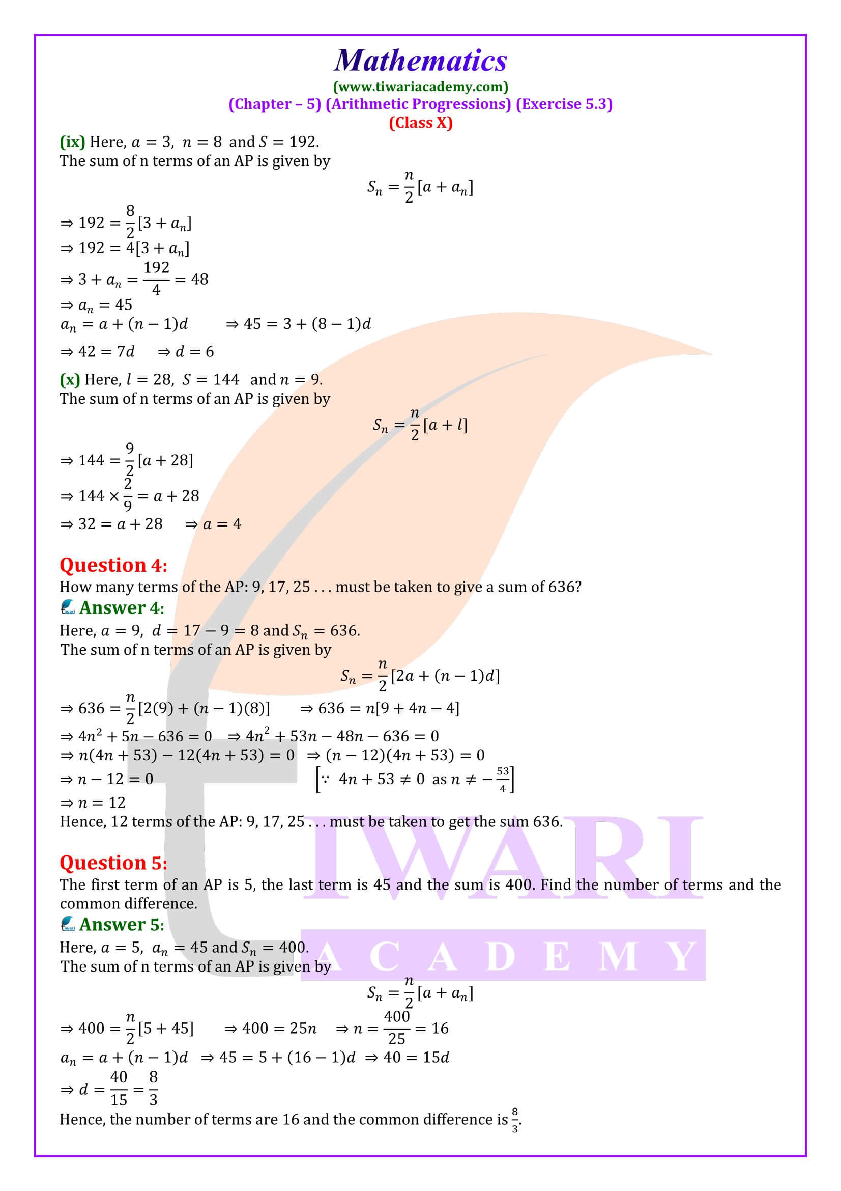NCERT Solutions Class 10 Maths Exercise 5.3
