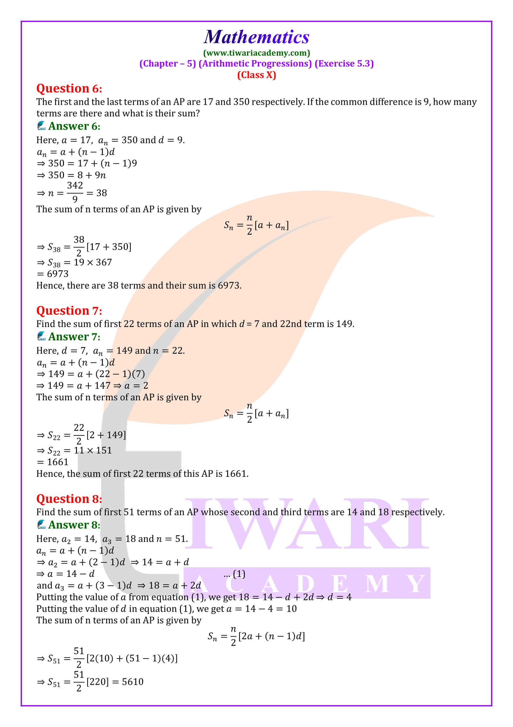 NCERT Solutions Class 10 Maths Exercise 5.3 in English Medium