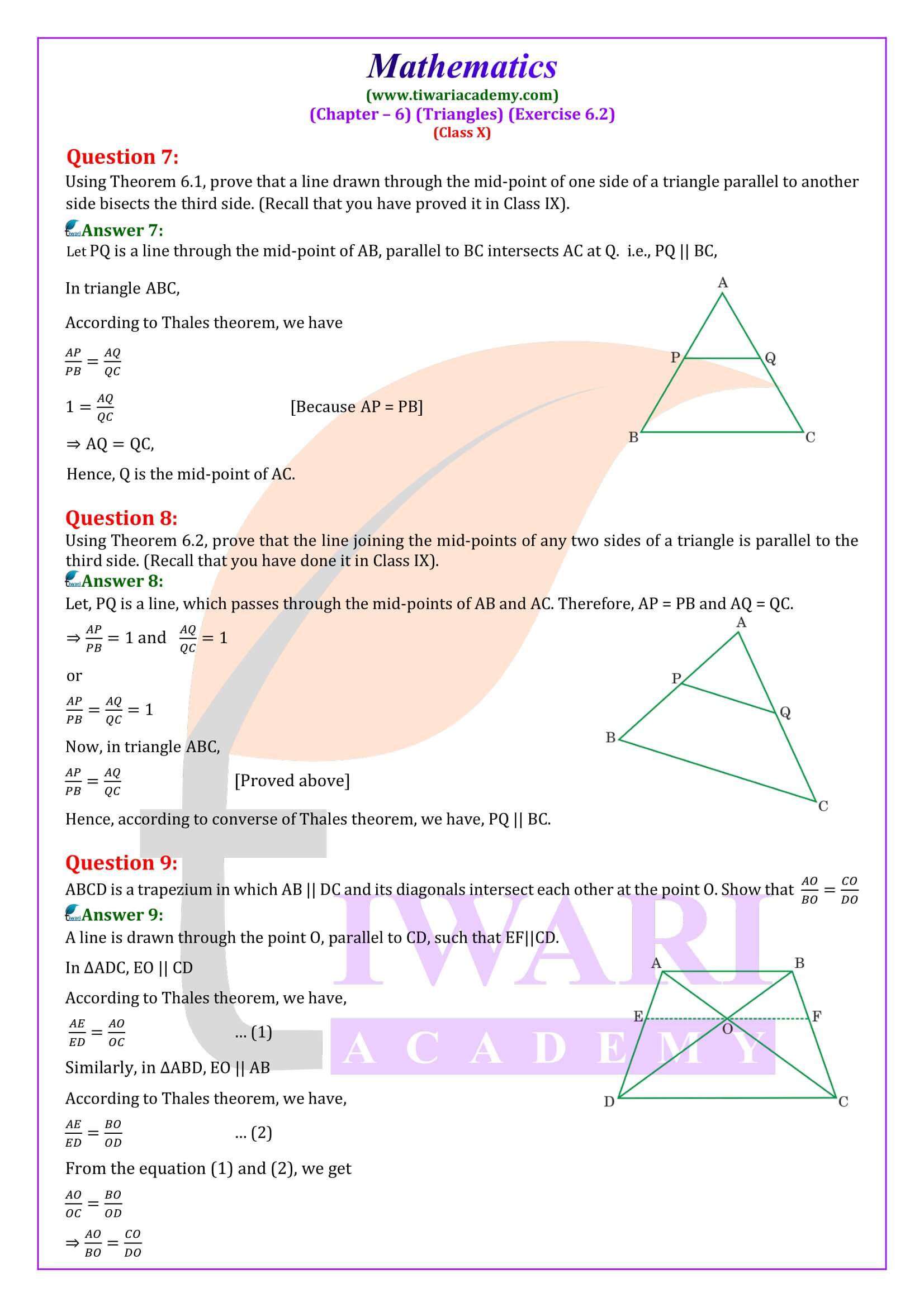 Class 10th Maths Exercise 6.2 NCERT Solutions