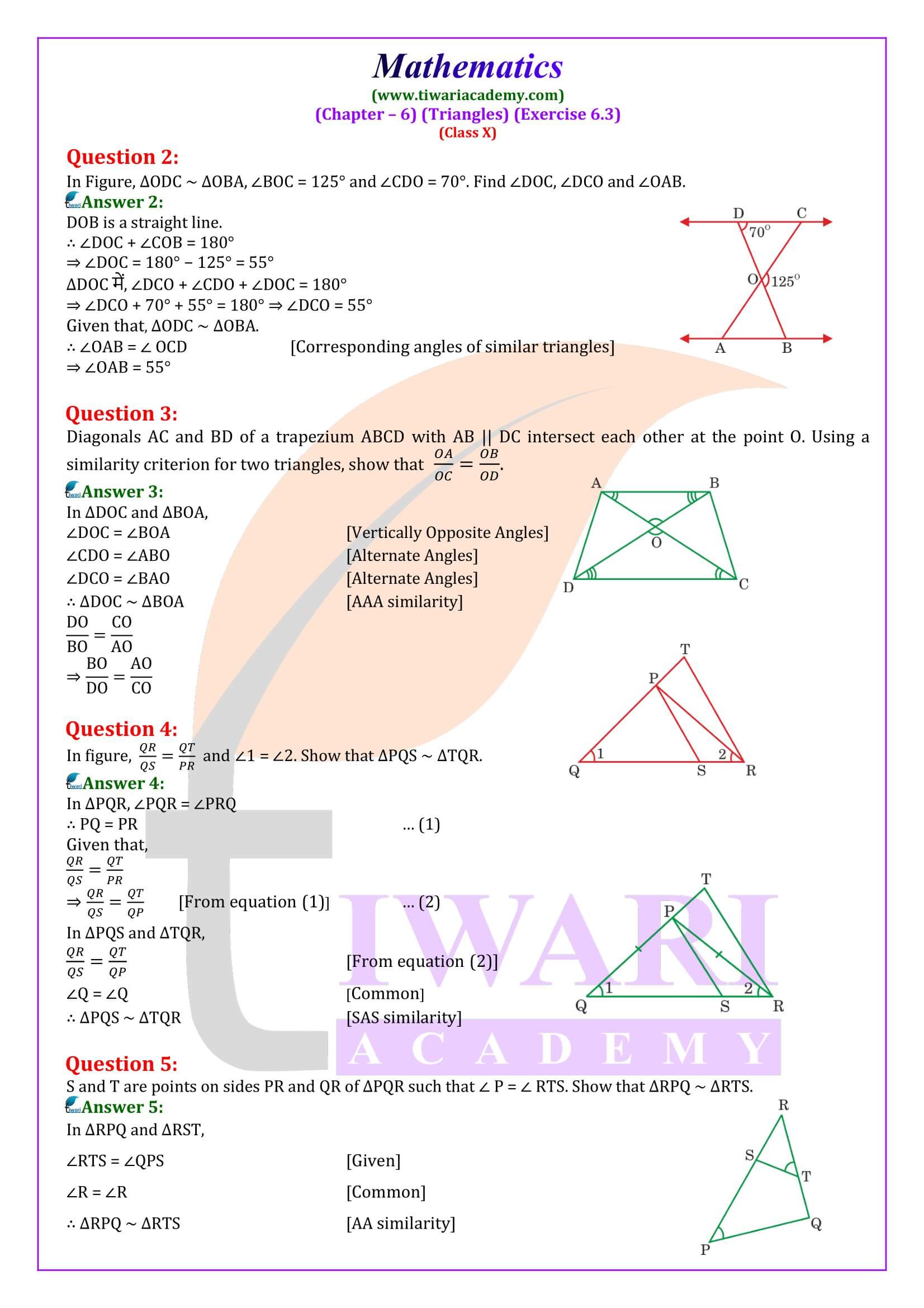 Class 10 Maths Exercise 6.3 NCERT Solutions in English Medium