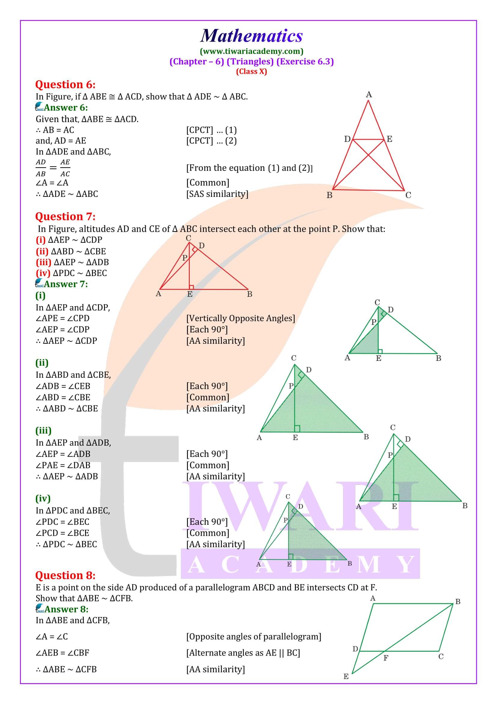 Class 10 Maths Exercise 6.3 NCERT Solutions updated