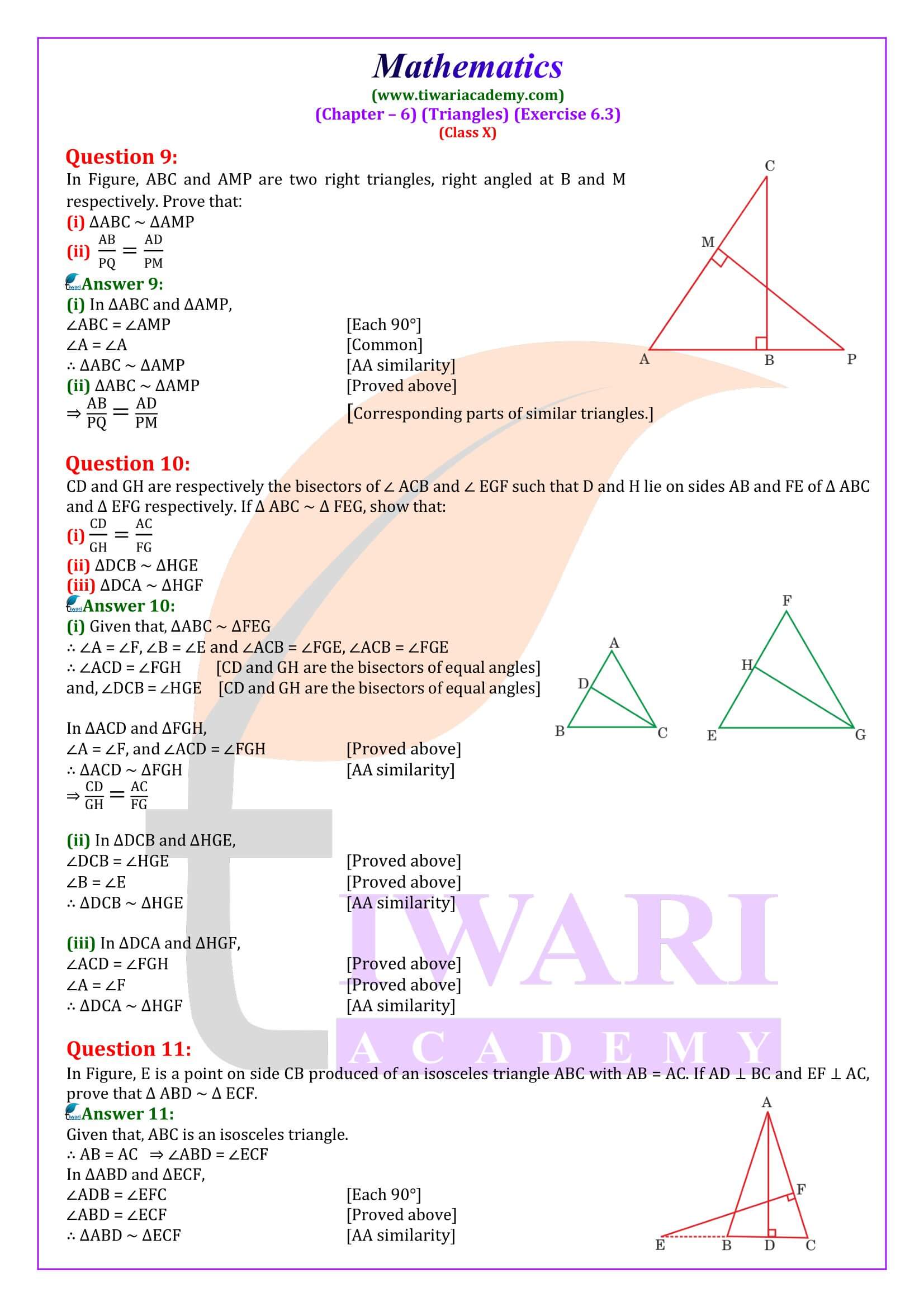 Class 10 Maths Exercise 6.3 NCERT Solutions for new session