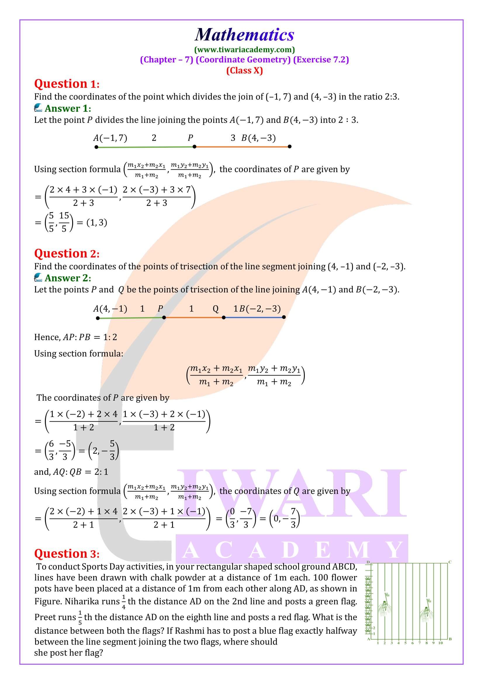 Ex 7.2, 2 - Find coordinates of points of trisection - Ex 7.2