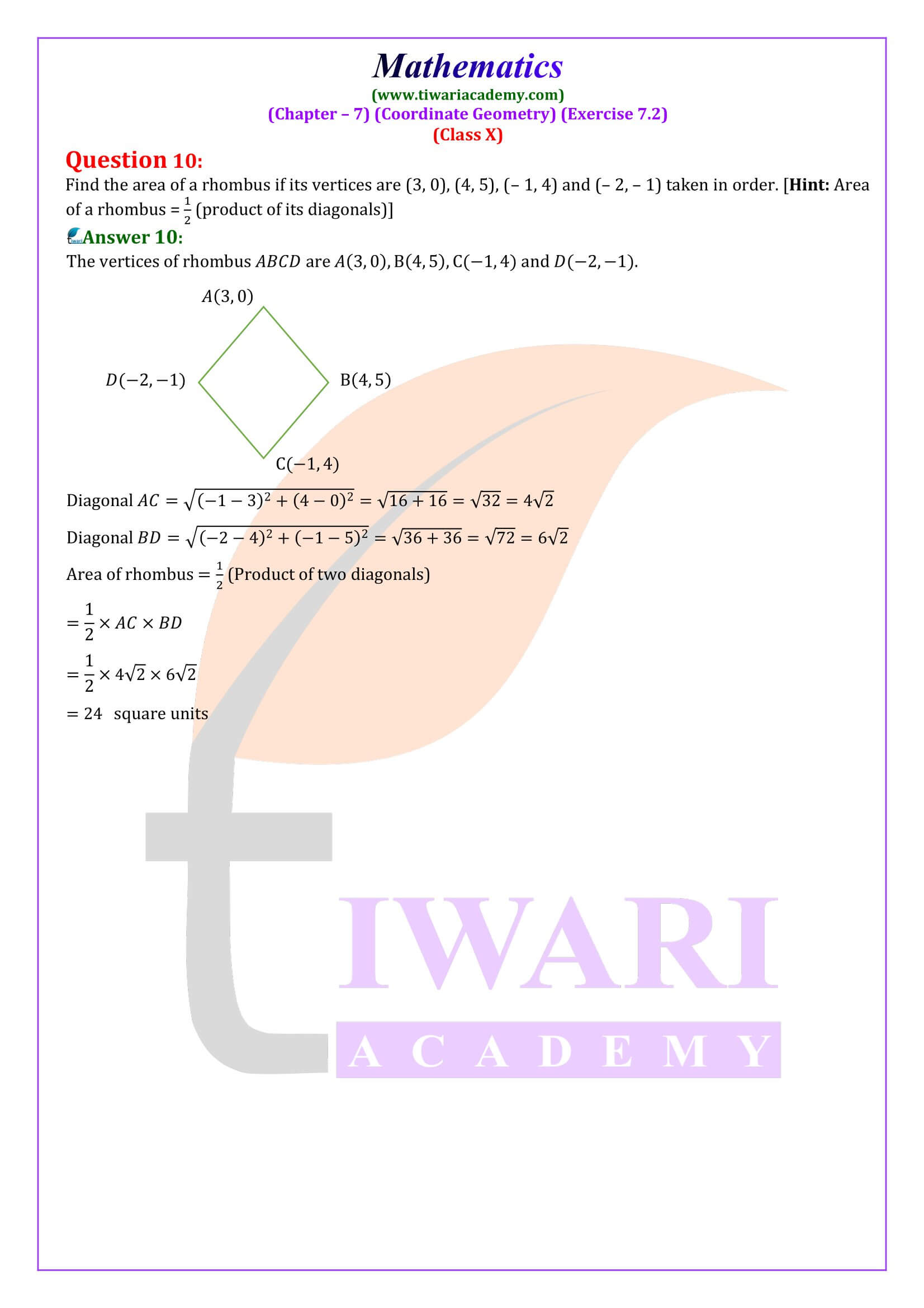 NCERT Solutions Class 10 Maths Exercise 7.2 in English Medium