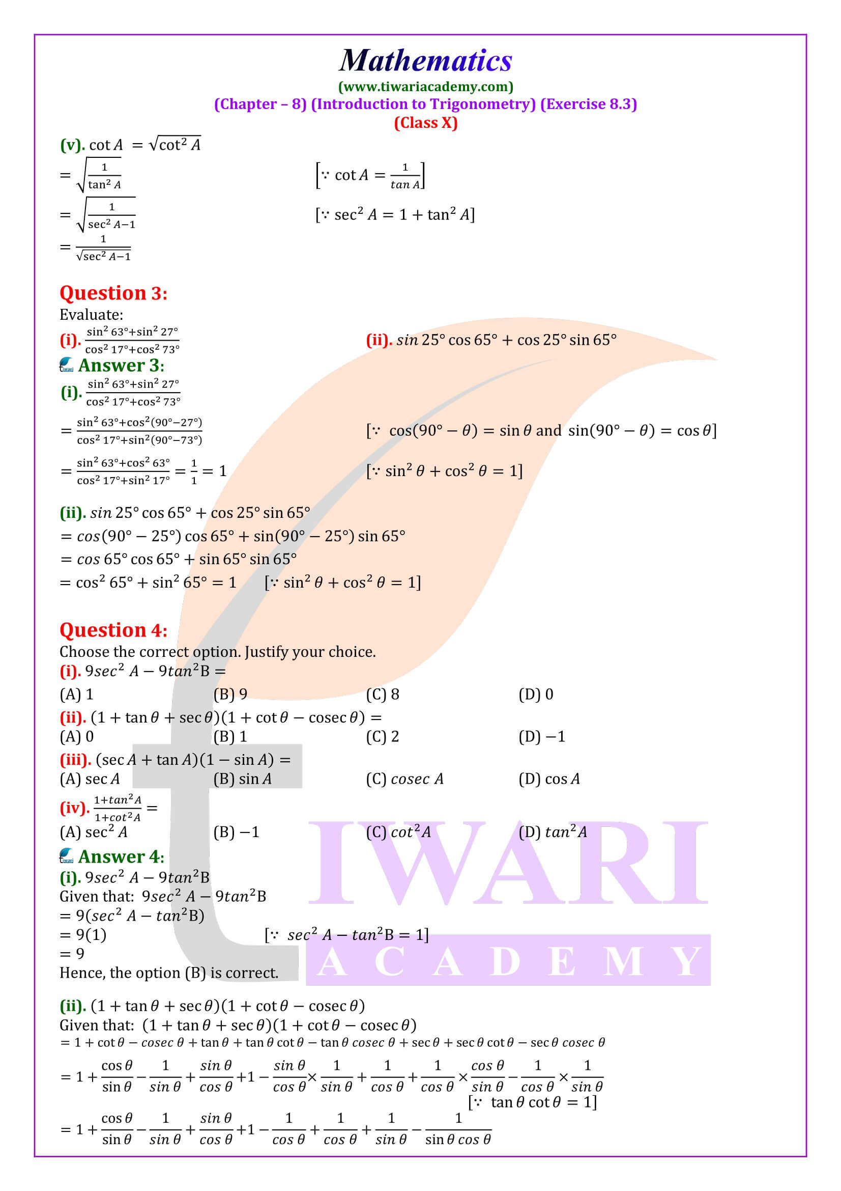 Class 10 Maths Exercise 8.3 NCERT Solutions in English medium