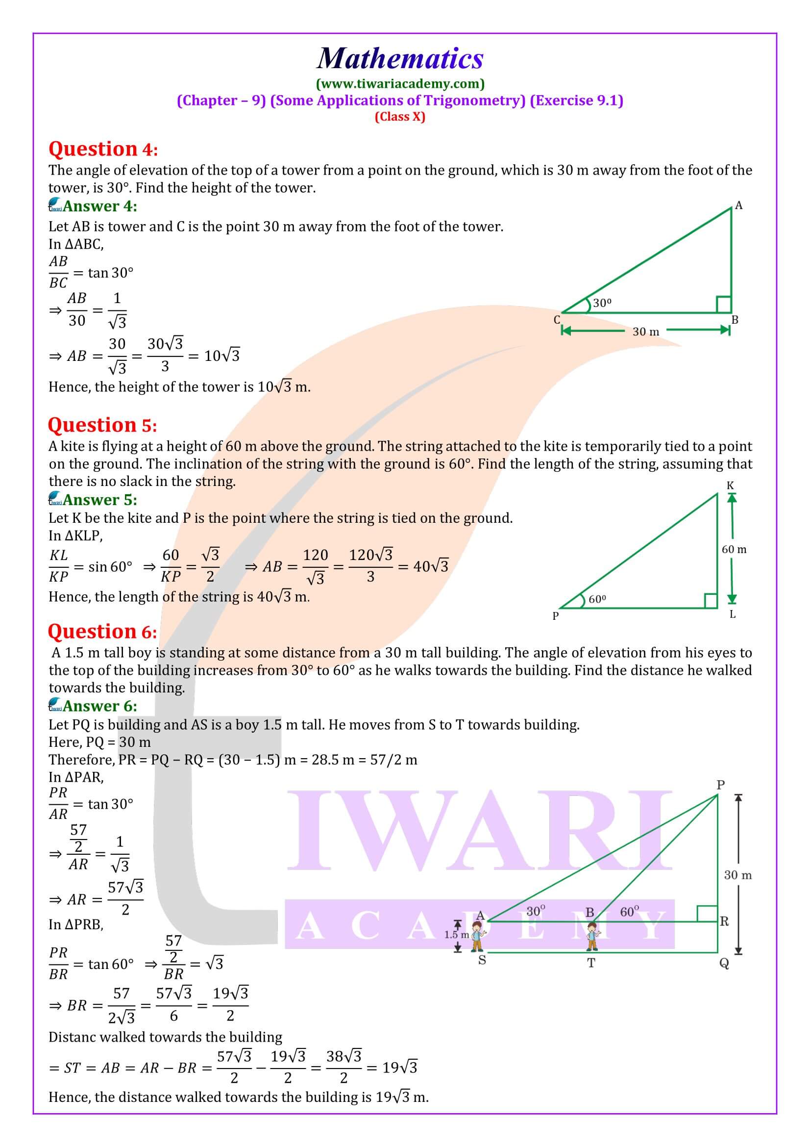 Class 10 Maths Exercise 9.1 NCERT Solutions in English Medium