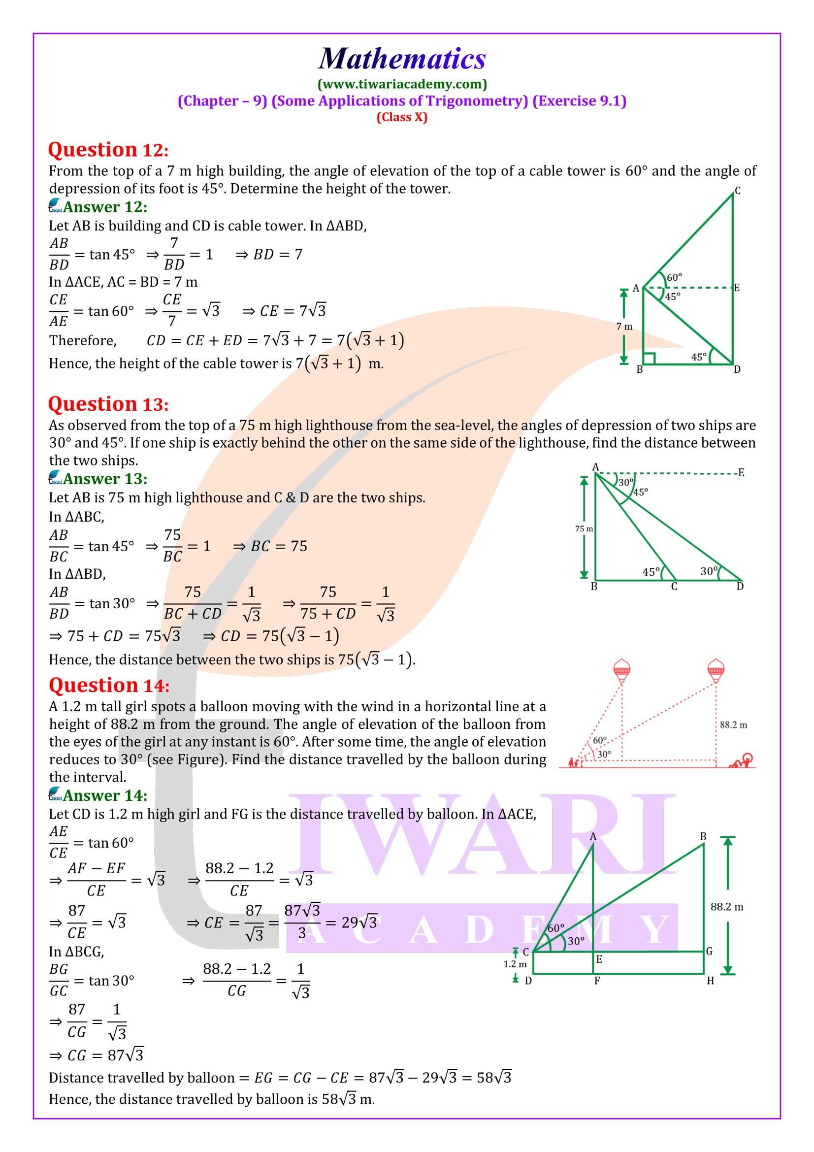 NCERT Solutions Class 10 Maths Exercise 9.1 in English medium