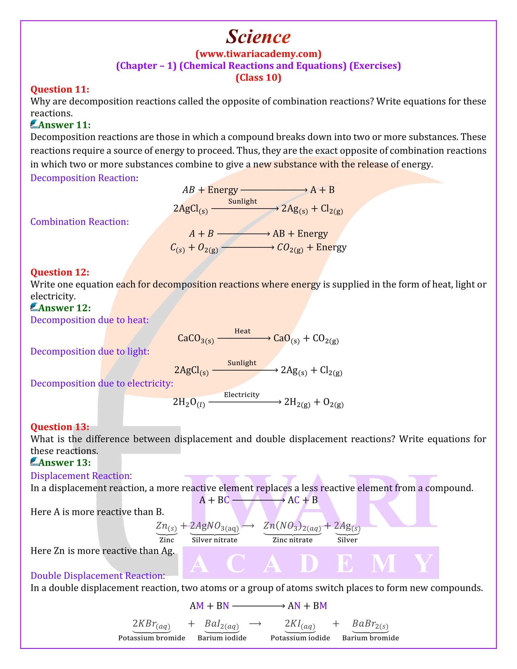 NCERT Solutions for Class 10 Science Chapter 1 in English Medium
