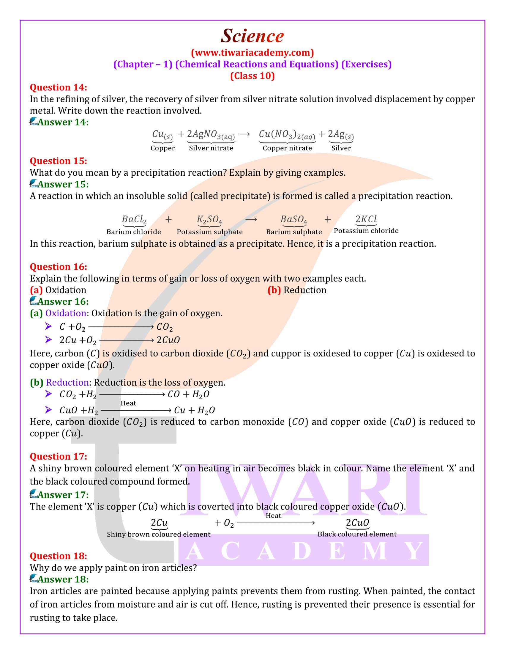 NCERT Solutions for Class 10 Science Chapter 1 Question Answers