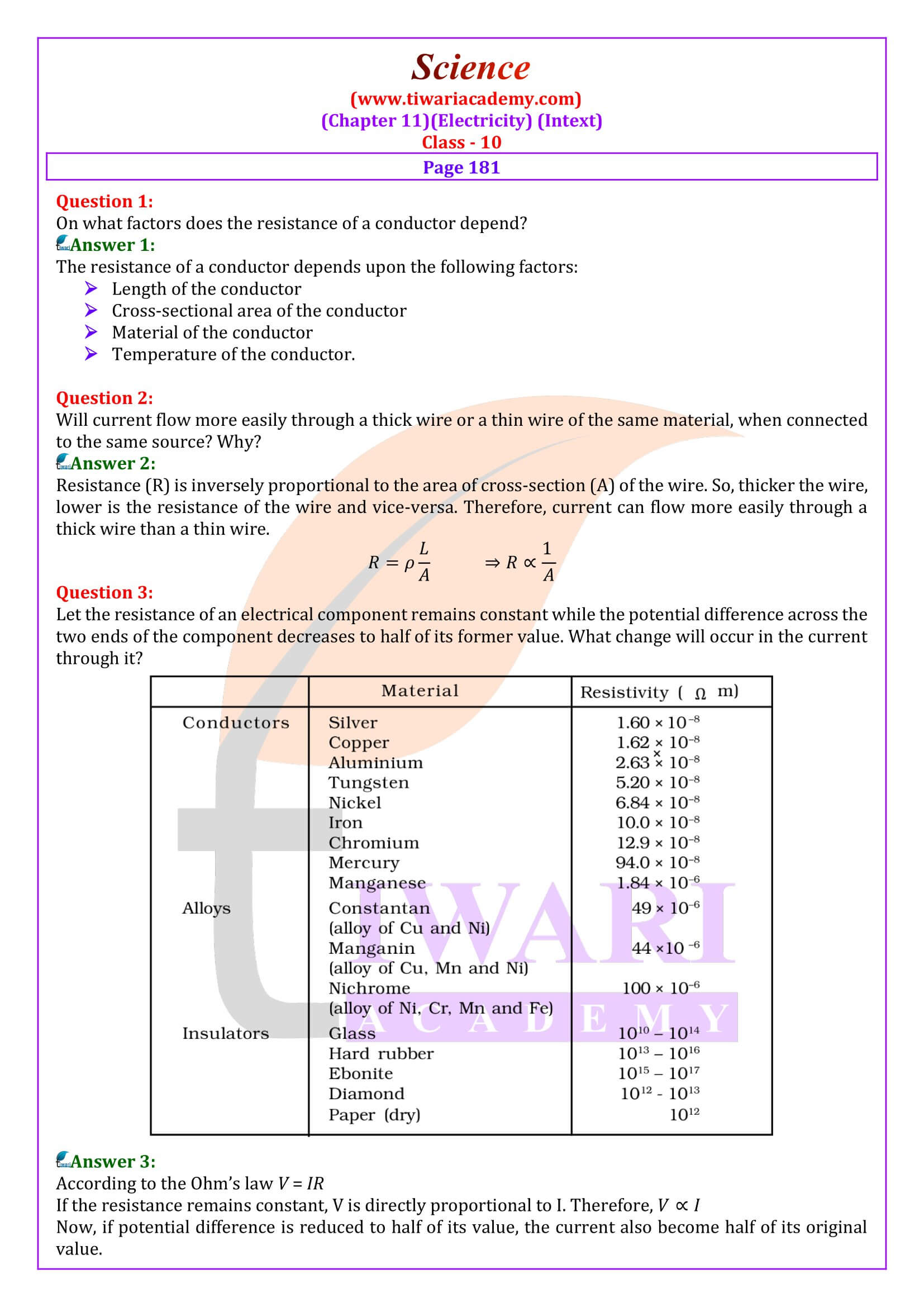 NCERT Solutions for Class 10 Science Chapter 11 in page answers