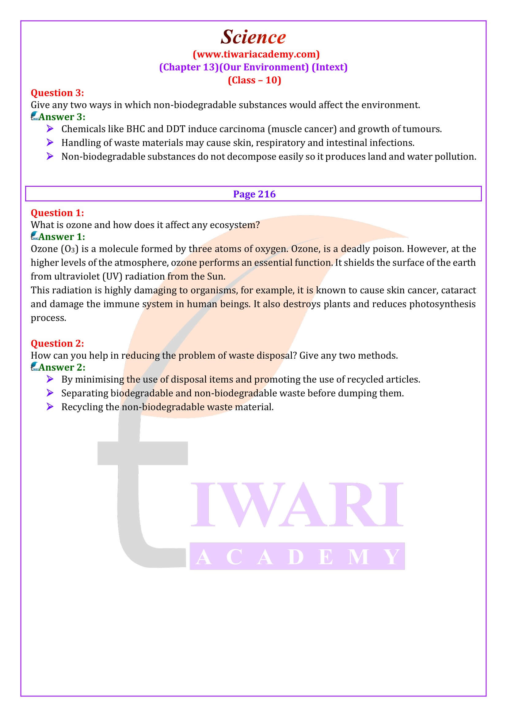 NCERT Solutions for Class 10 Science Chapter 13 Question answers