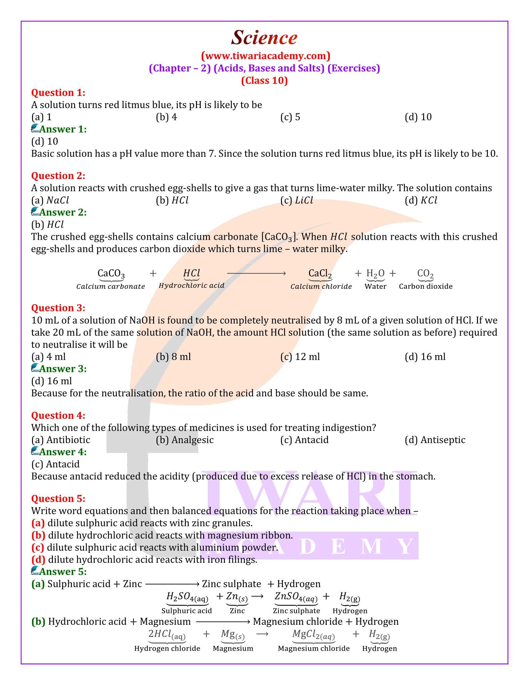 Class 10 Science Chapter 2 Acids, Bases and Salts