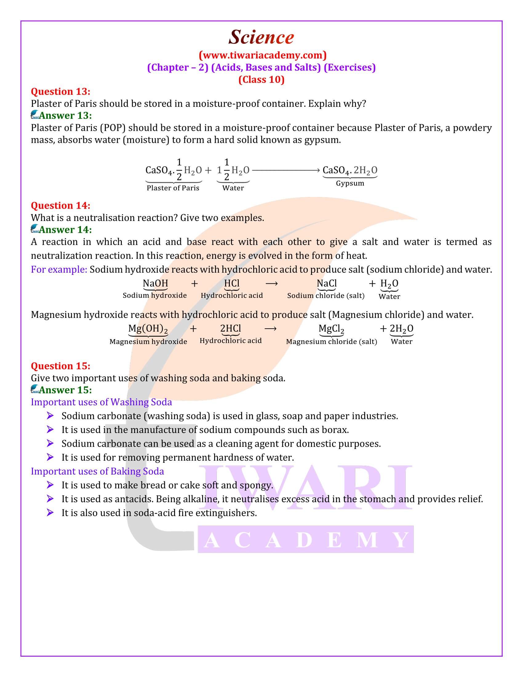 NCERT Solutions for Class 10 Science Chapter 2 Exercises