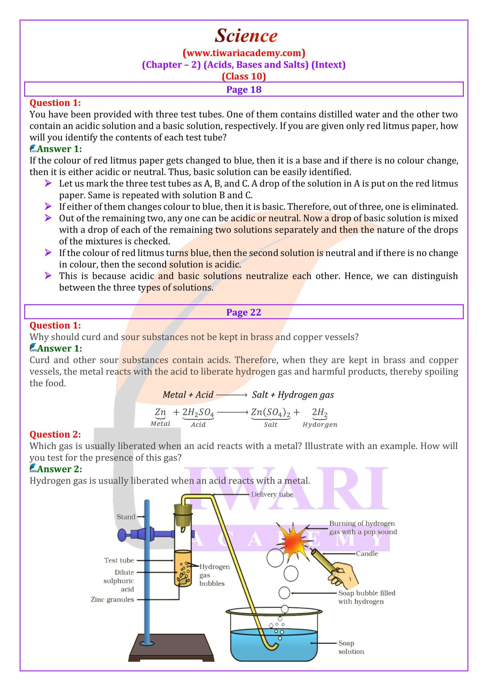 NCERT Solutions for Class 10 Science Chapter 2 Question Answers