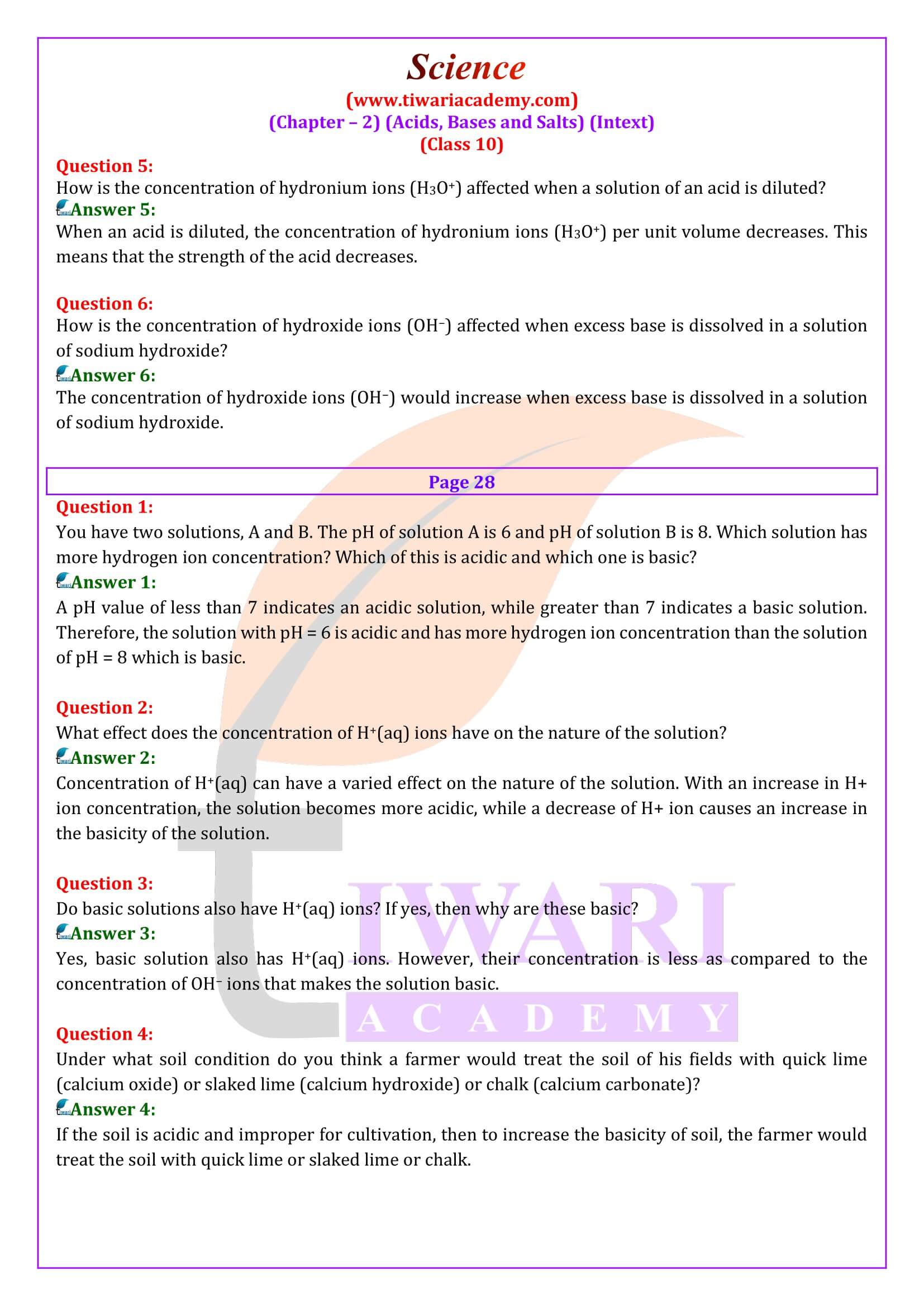 NCERT Solutions for Class 10 Science Chapter 2 Page questions