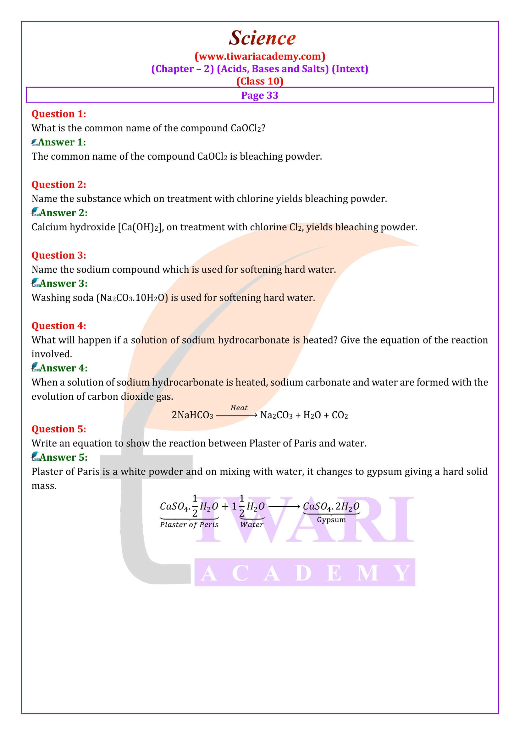 NCERT Solutions for Class 10 Science Chapter 2 in page answers