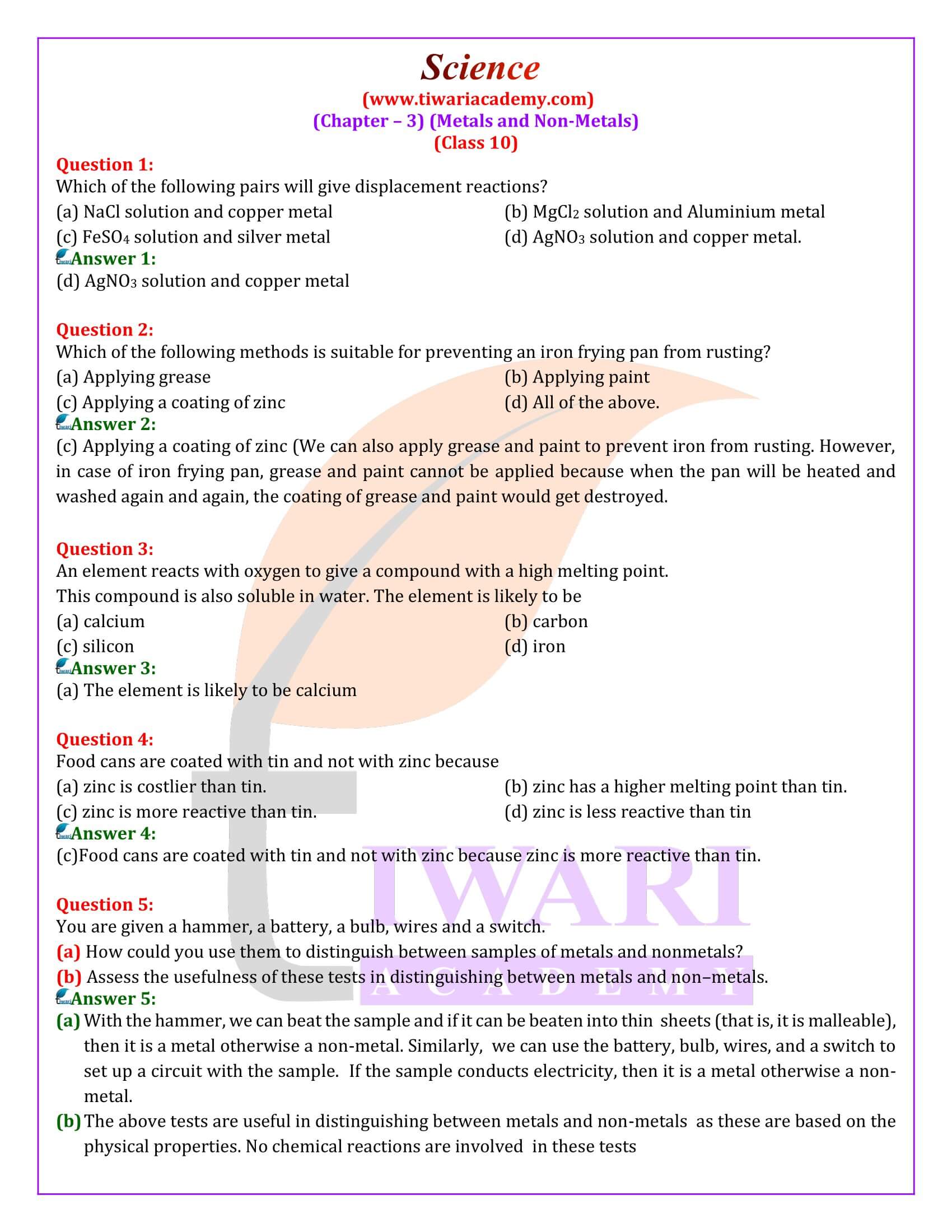 Class 10 Science Chapter 3 Metals and Non-Metals