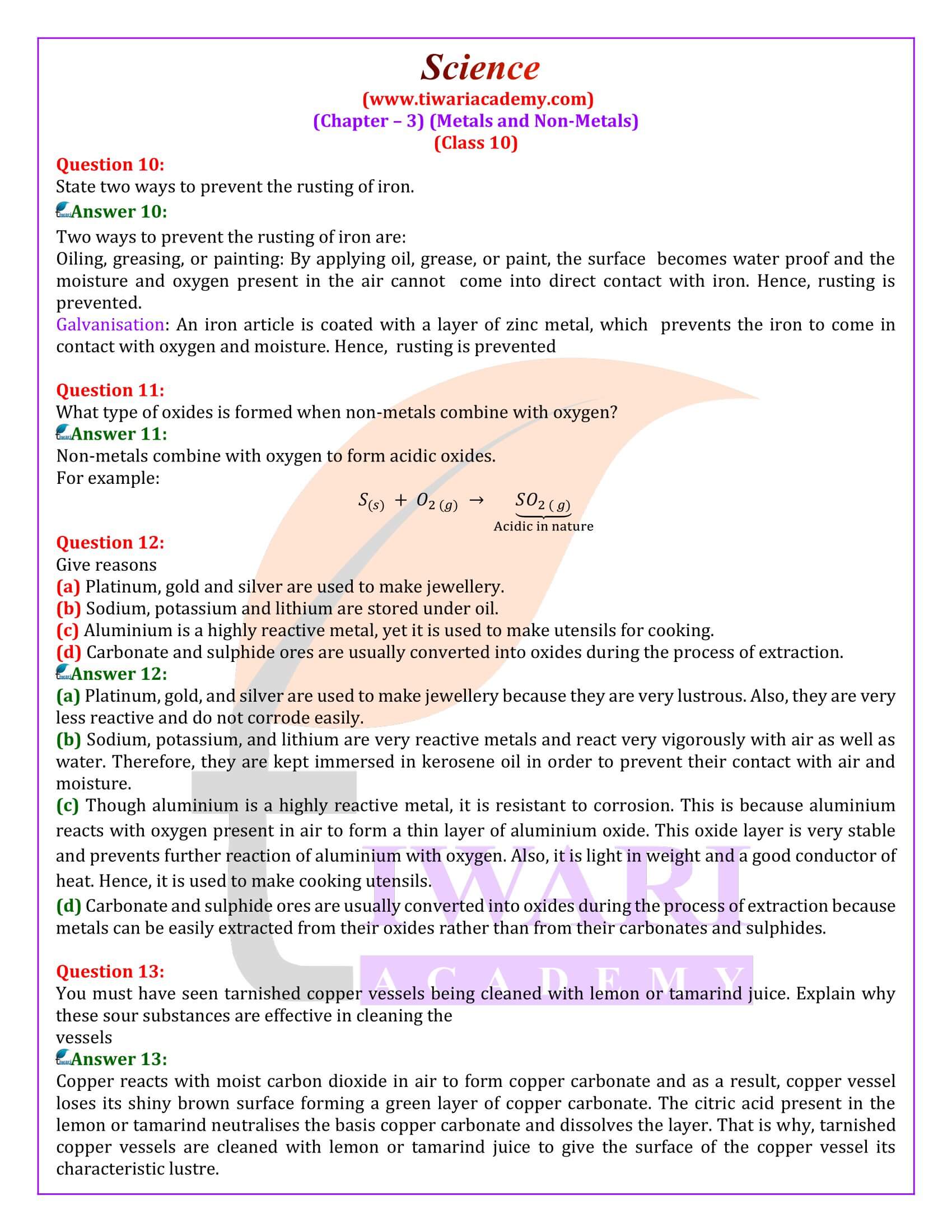 NCERT Solutions for Class 10 Science Chapter 3 Exercises