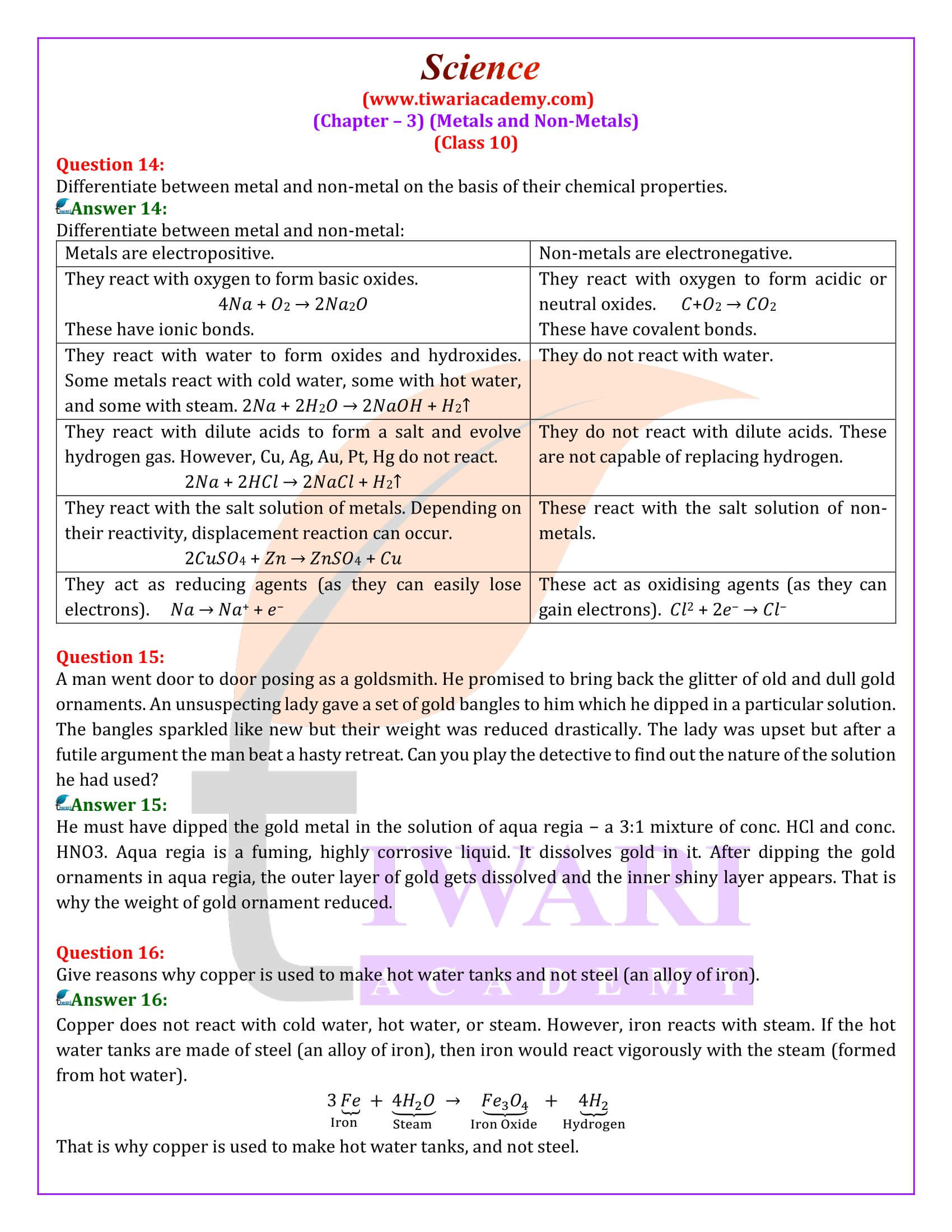 NCERT Solutions for Class 10 Science Chapter 3 Question Answers
