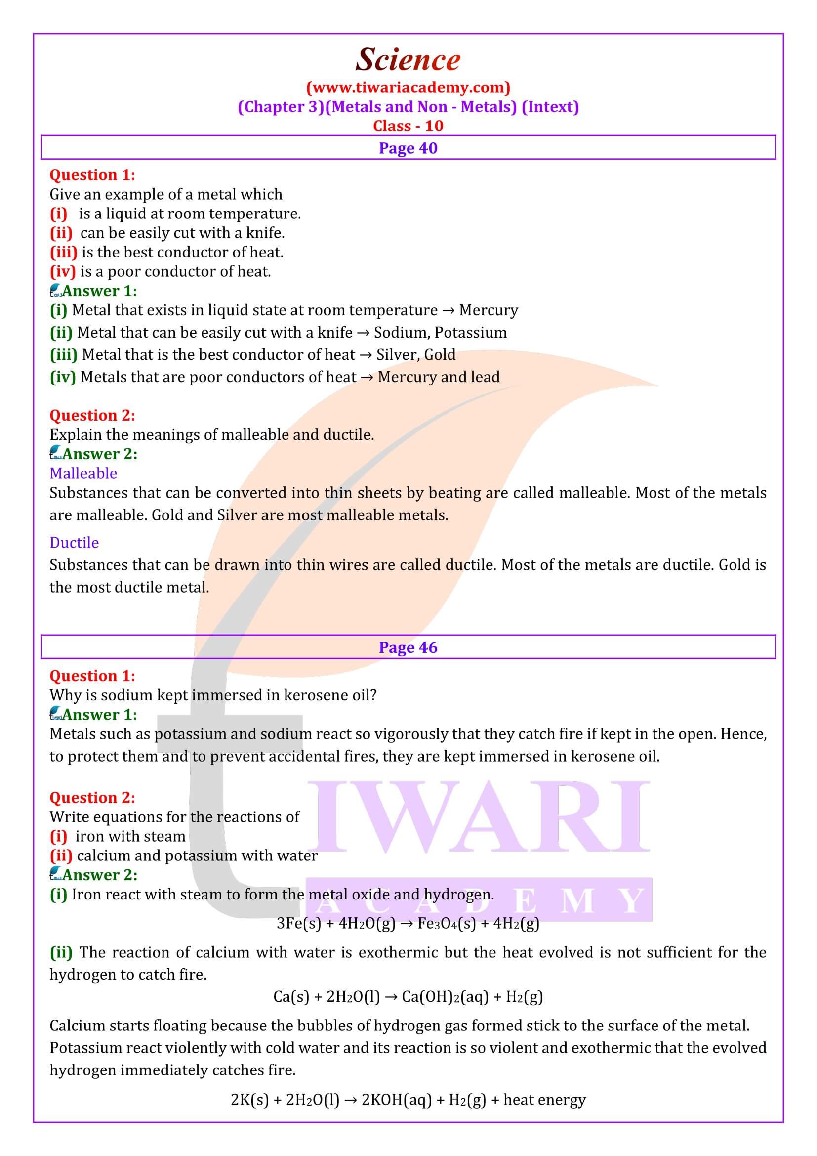 NCERT Solutions for Class 10 Science Chapter 3 Intext Answers