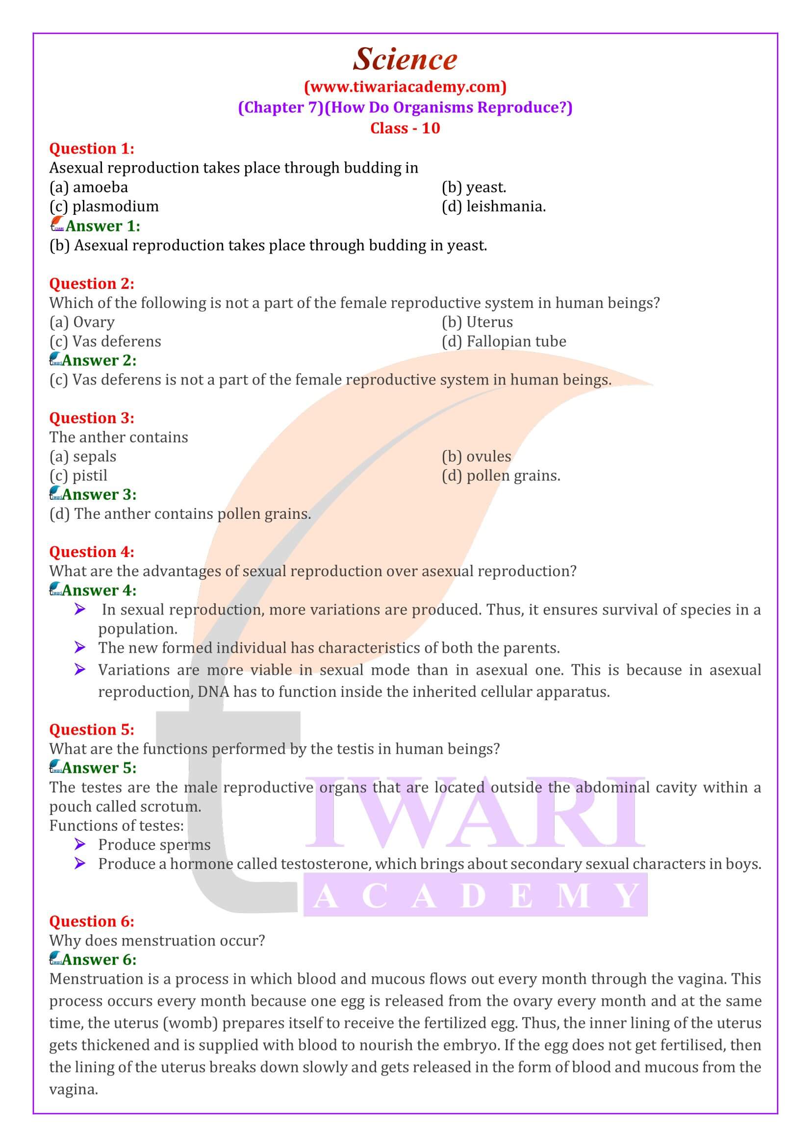 Class 10 Science Chapter 7 How do Organisms Reproduce