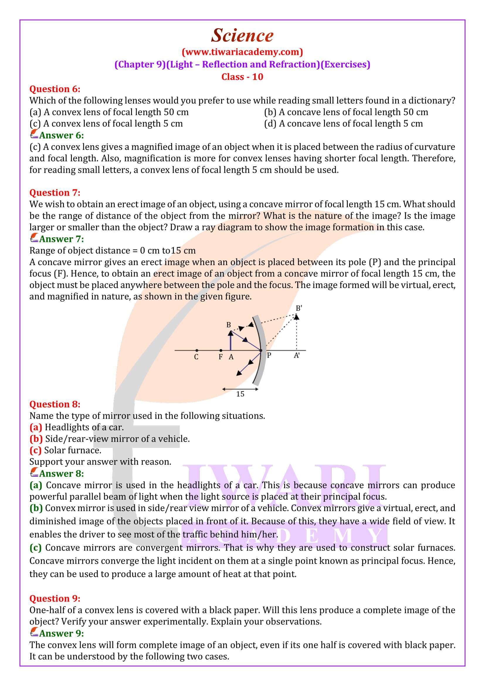 NCERT Solutions for Class 10 Science Chapter 9